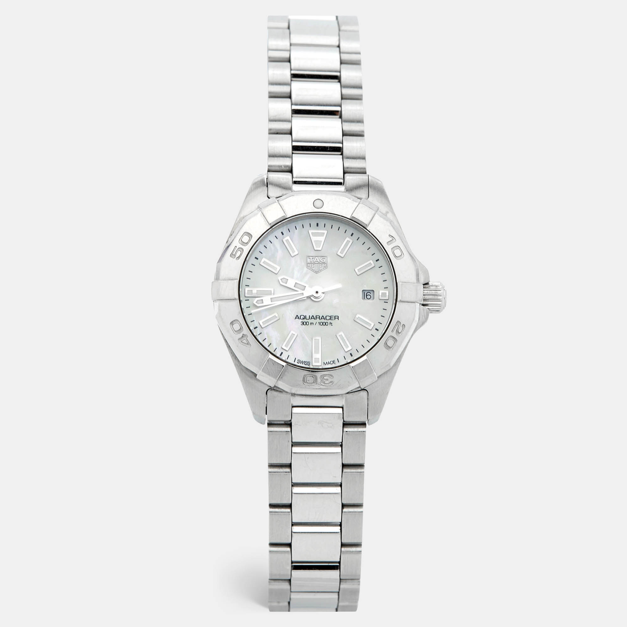 Tag heuer mother of pearl stainless steel aquaracer wbd1411.ba0741 women's wristwatch 27 mm