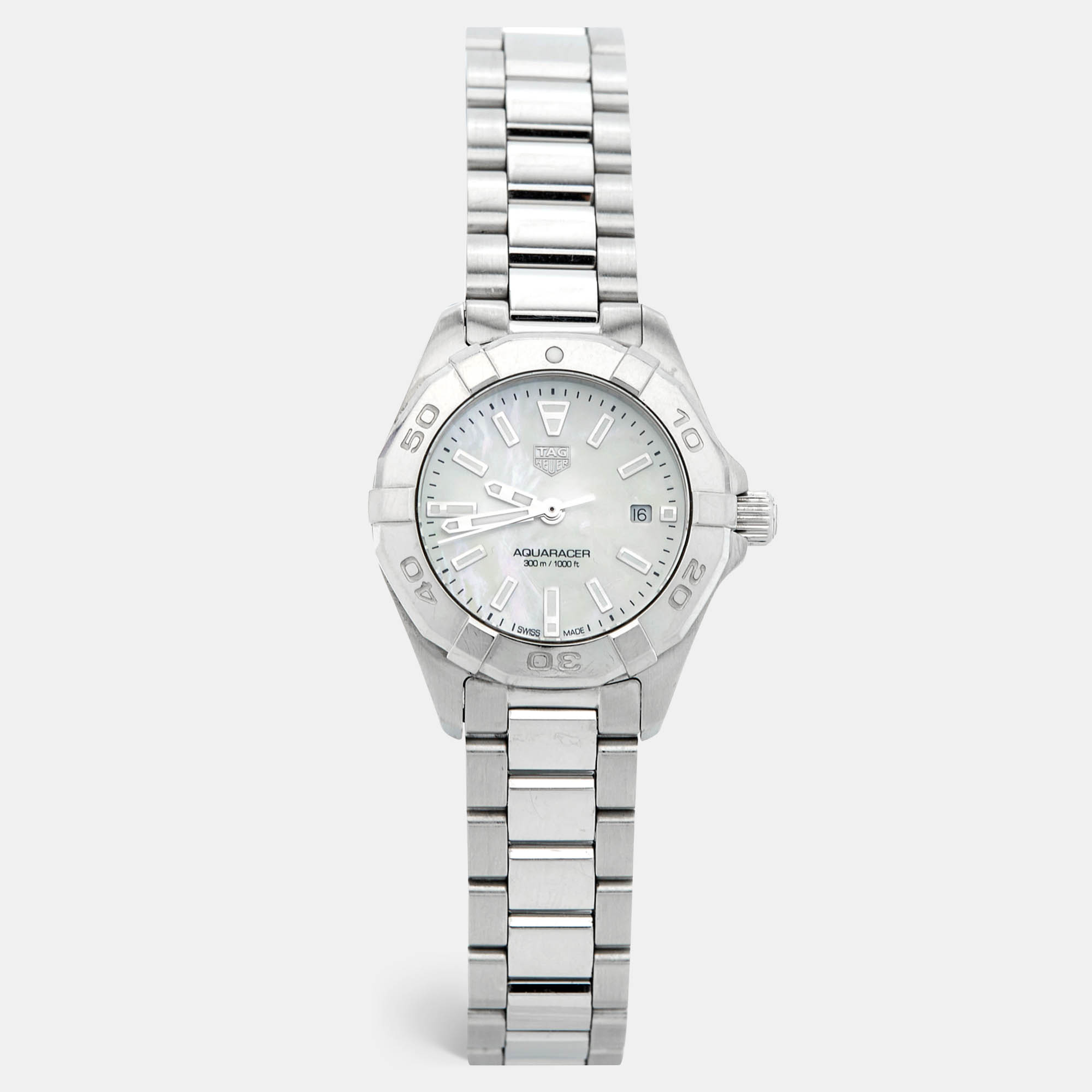 Tag Heuer Mother of Pearl Stainless Steel Aquaracer WBD1411.BA0741 Women's Wristwatch, White
Tag Heuer Mother of Pearl Stainless Steel Aquaracer WBD1411.BA0741 Women's Wristwatch, White