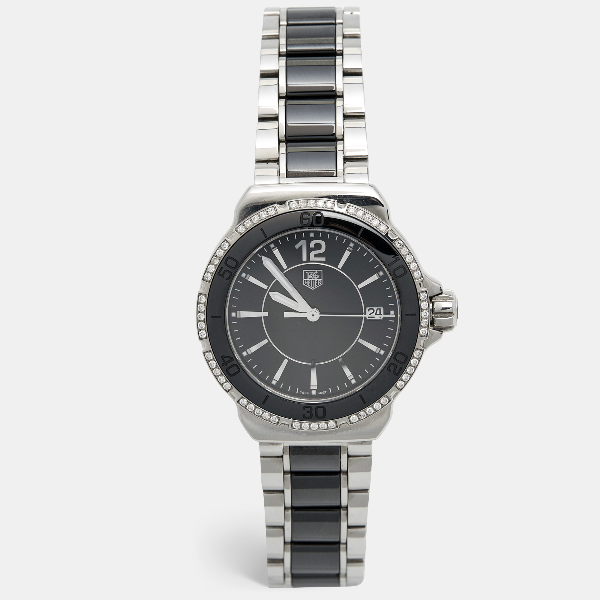 Tag heuer black diamond ceramic stainless steel wah1212 women's wristwatch 37 mm