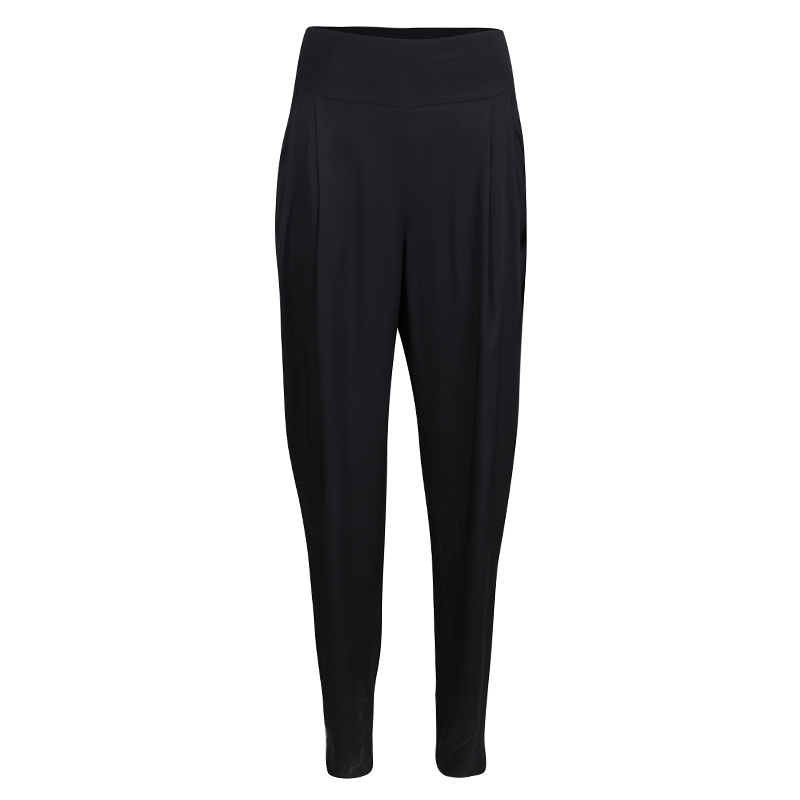 Image of Temperley London Black Silk Smocked Waist Detail High Waist Pants M