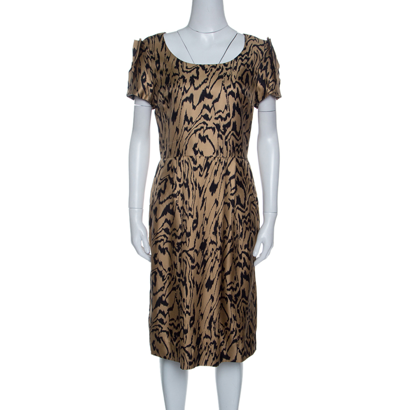 Temperley london brown and black printed silk short sleeve dress m