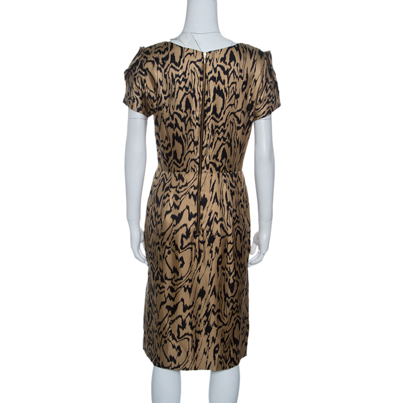 Temperley London Brown And Black Printed Silk Short Sleeve Dress M