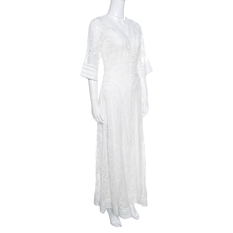 

Temperley London Off White Tonal Embroidered Tulle Bertie Gown