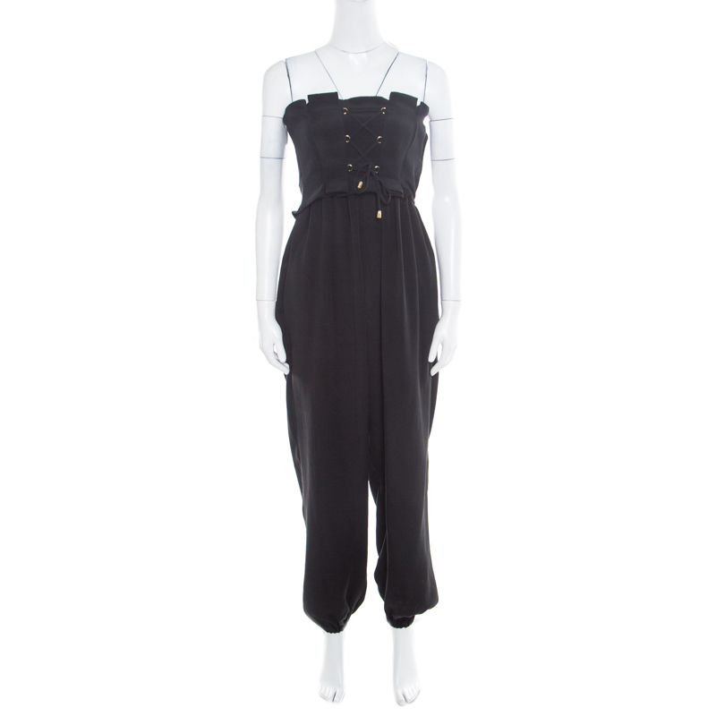 

Temperley London Black Silk Criss Cross Detail Strapless Harem Jumpsuit