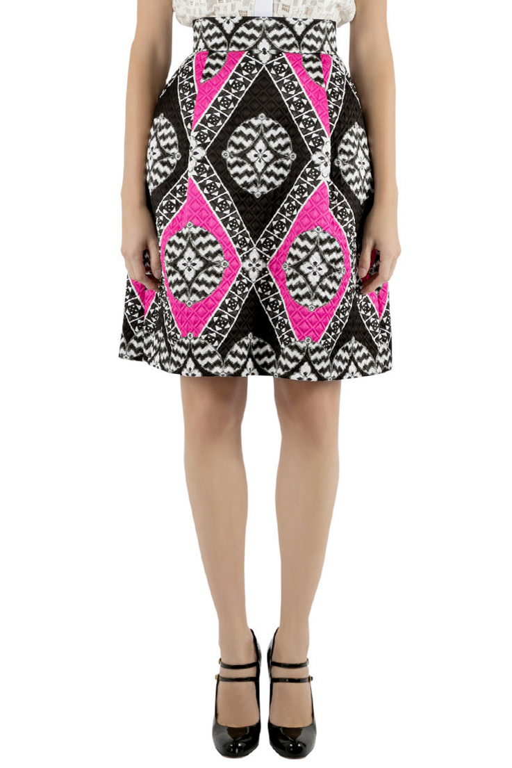 Image of Temperley London Black and Pink Embossed Jacquard Mini Skirt S