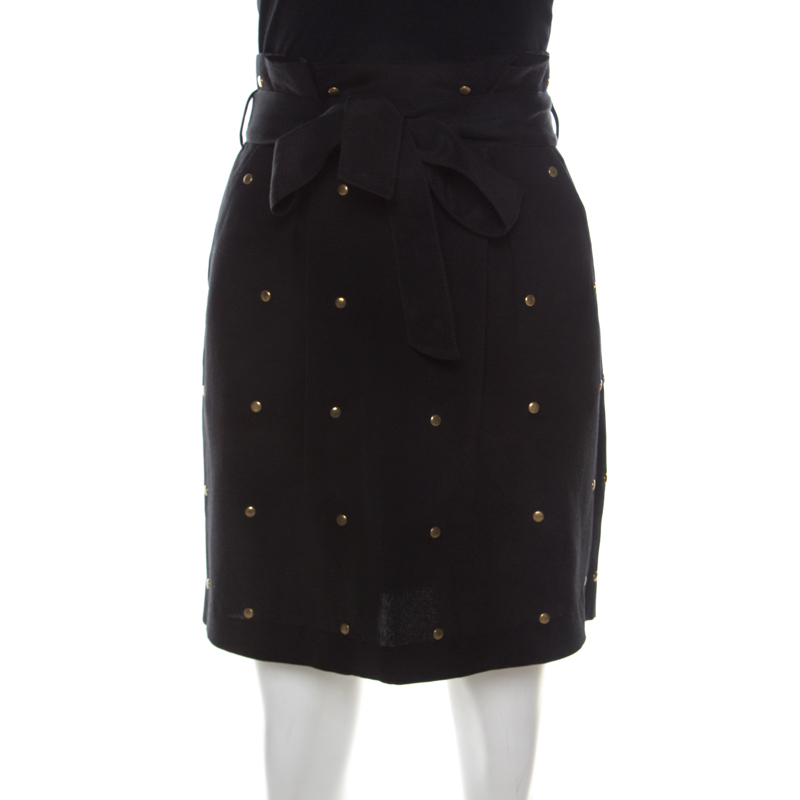 Image of Alice By Temperley Black Cotton Silk Studded Mini Skirt M