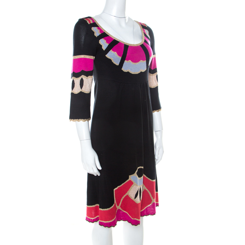 

Temperley London Black Silk Blend Lurex Knit Flared Dress