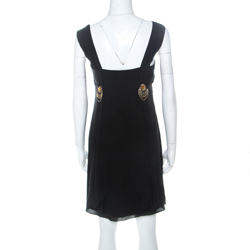 Temperley Black Silk Embellished Detail Gathered Bodice Babydoll Dress M