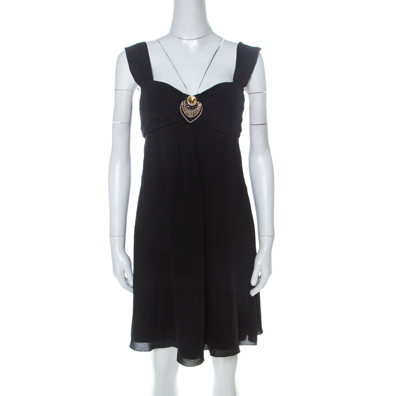 

Temperley Black Silk Embellished Detail Gathered Bodice Babydoll Dress