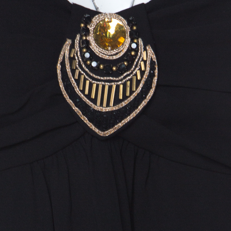 Temperley Black Silk Embellished Detail Gathered Bodice Babydoll Dress M