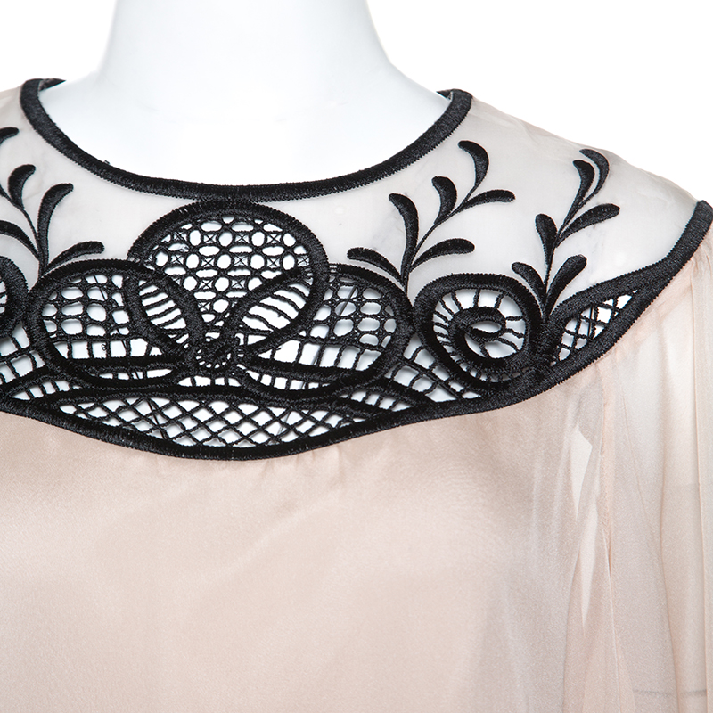 Temperley Pale Pink Chiffon Contrast Embroidery Detail Blouse L