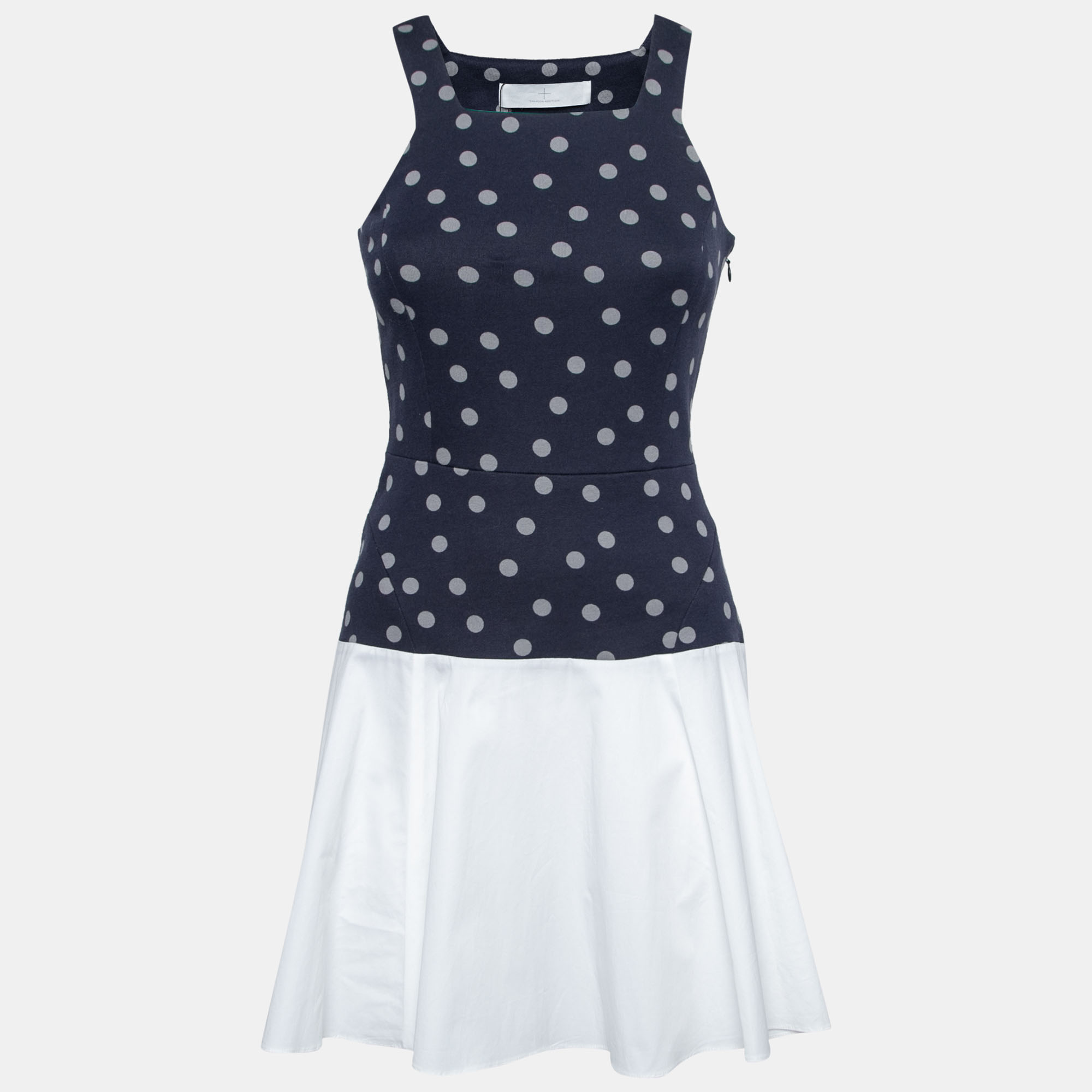 Thakoon Addition Navy Blue And White Polka Dot Cotton Sleeveless Flared Dress XS