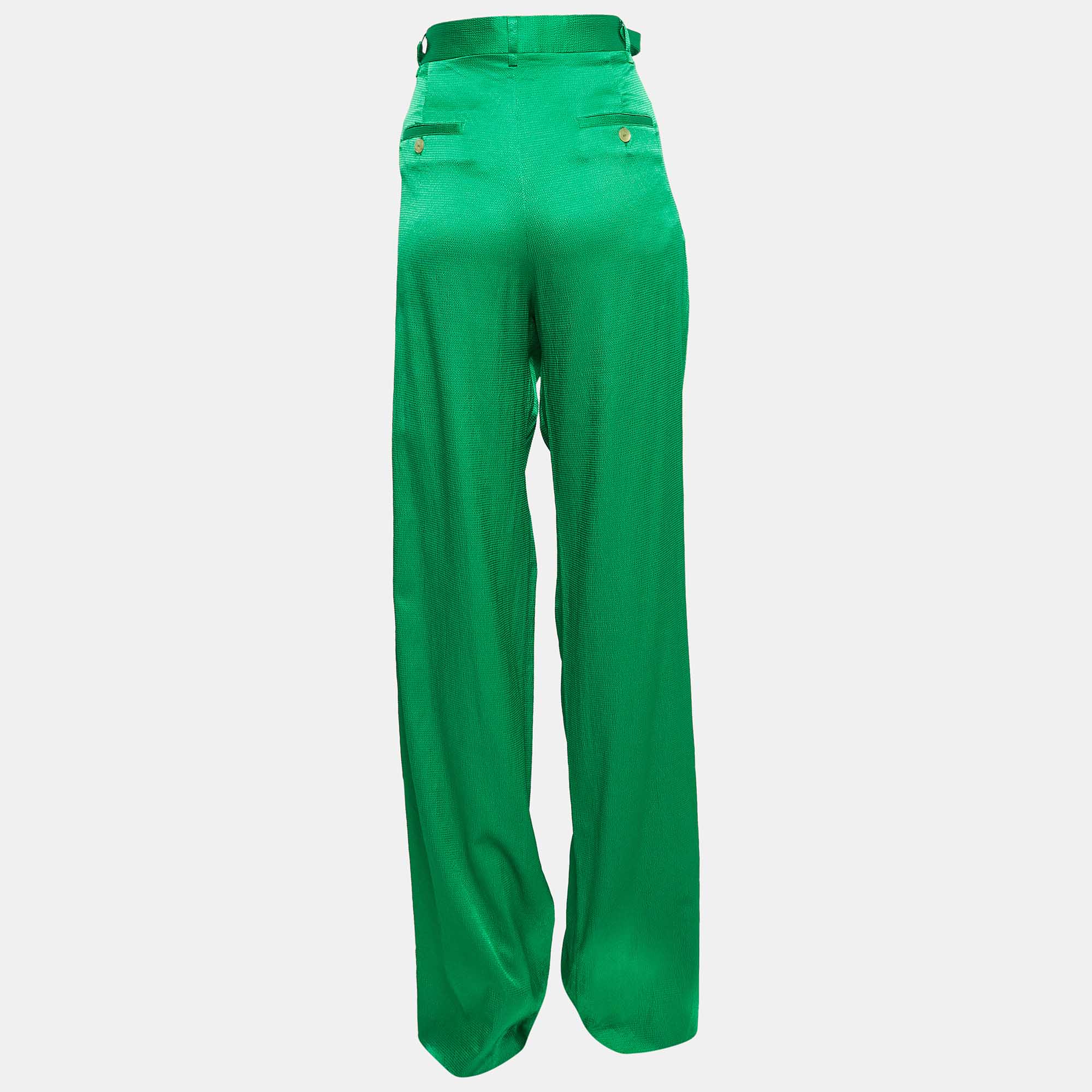 The Attico Green Satin Martellato Wide-Leg Pants M