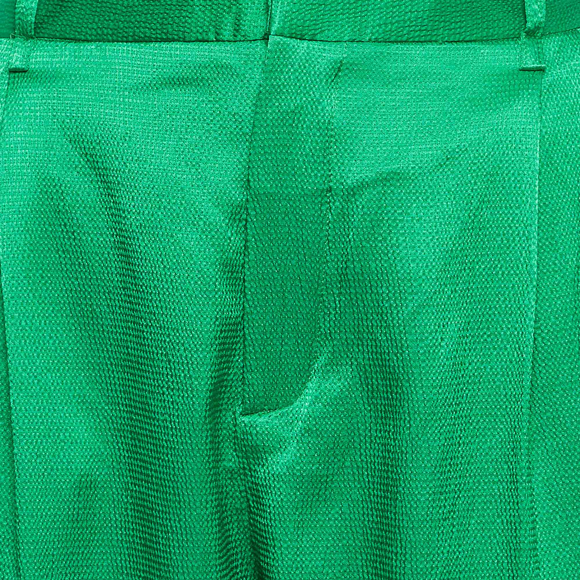 The Attico Green Satin Martellato Wide-Leg Pants M