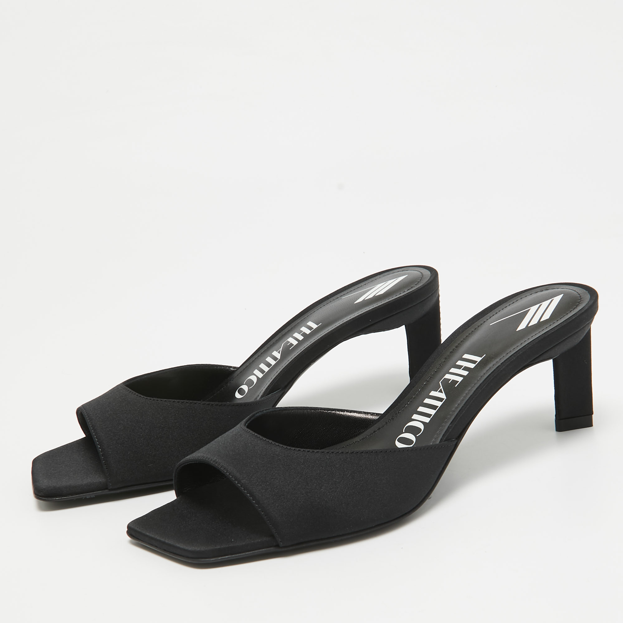 The Attico Black Satin Kaia Slide Sandals Size 36