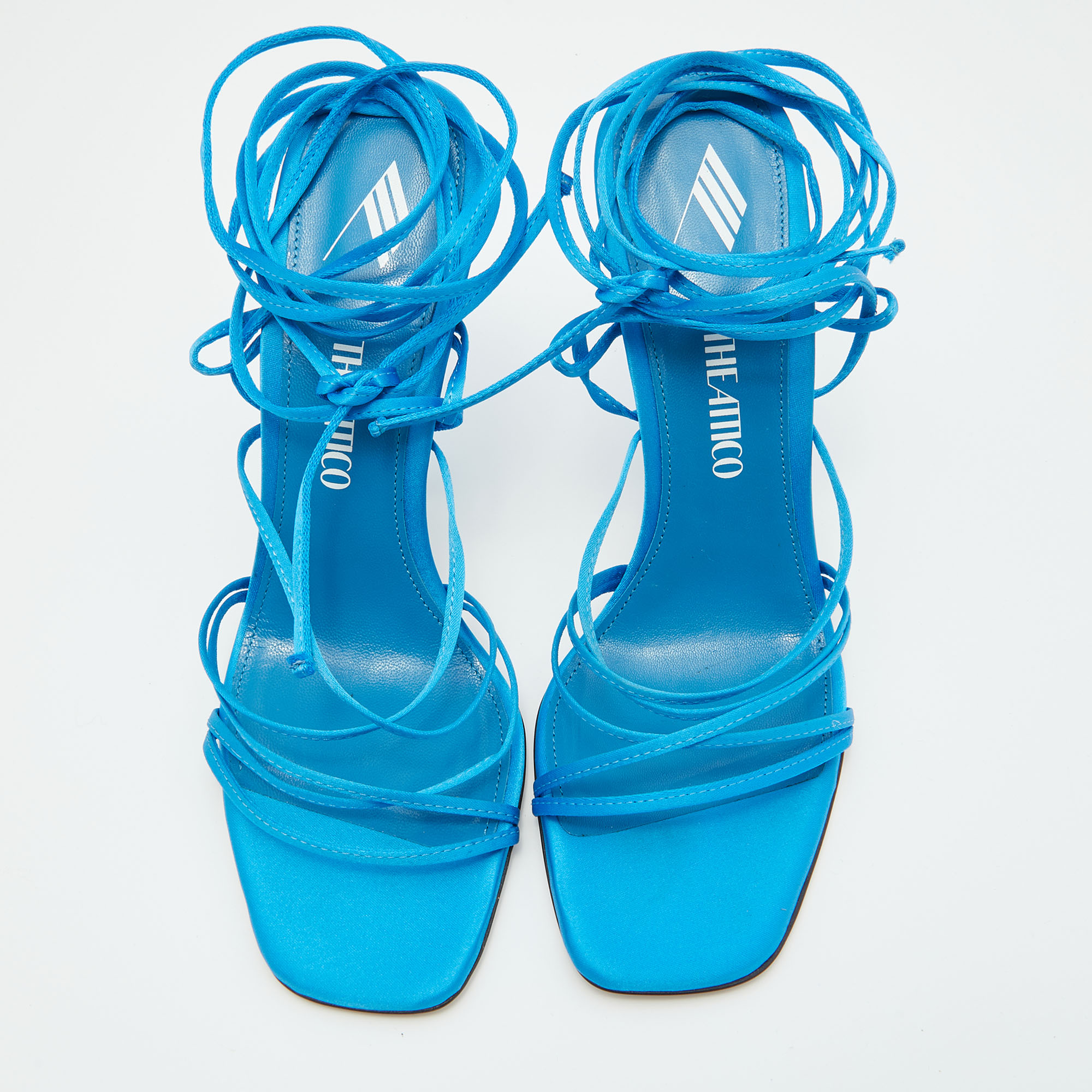 The Attico Blue Satin Ankle Strap Lace Up Sandals Size 40