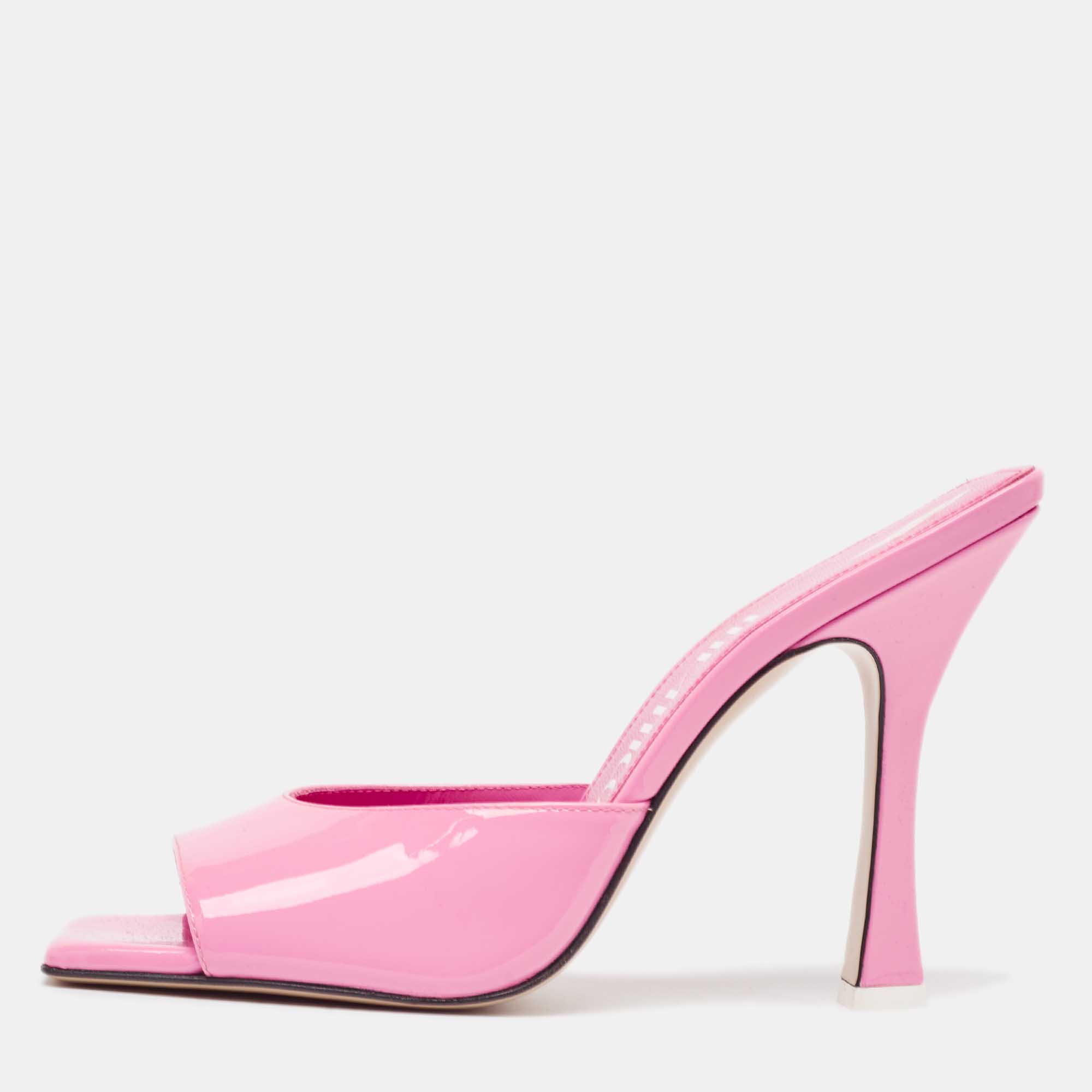 The attico pink patent devon open toe slide sandals size 39