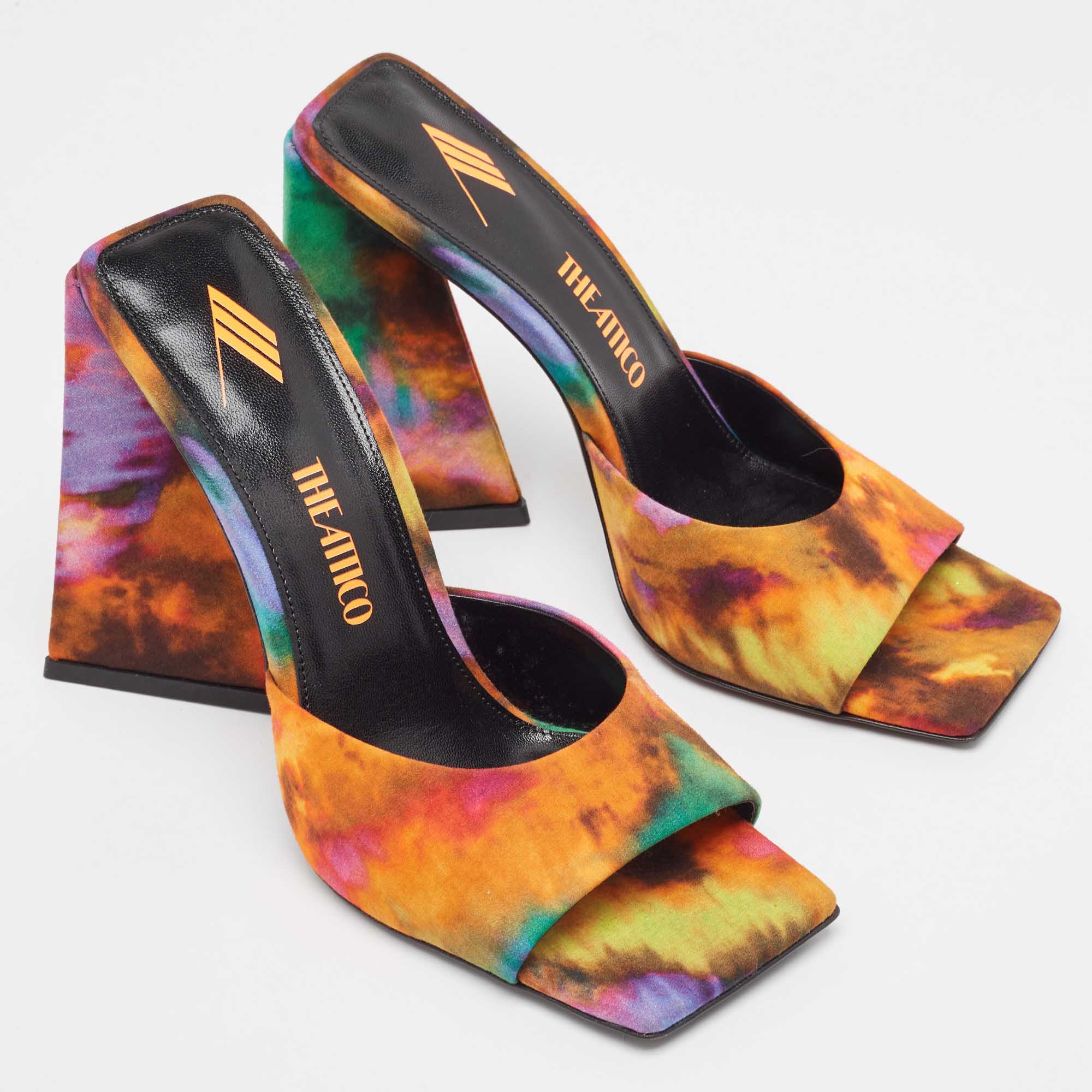 The Attico Multicolor Canvas Block Heel Slide Sandals Size 39