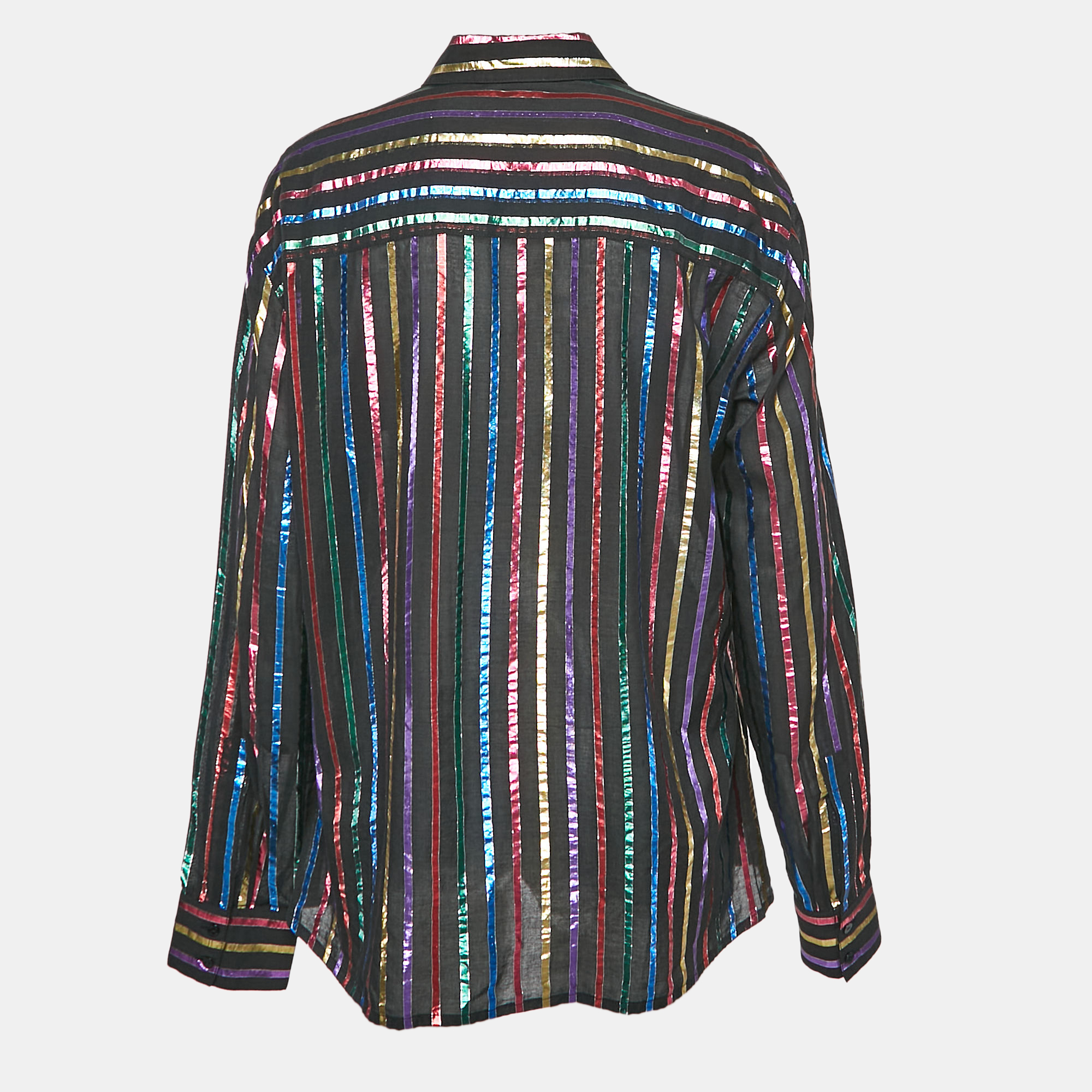 The Attico Black/Metallic Lurex Striped Crepe Shirt L