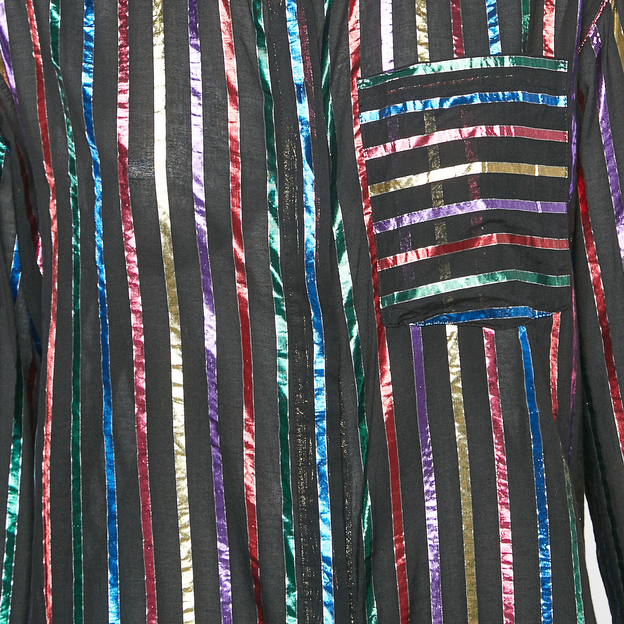 The Attico Black/Metallic Lurex Striped Crepe Shirt L