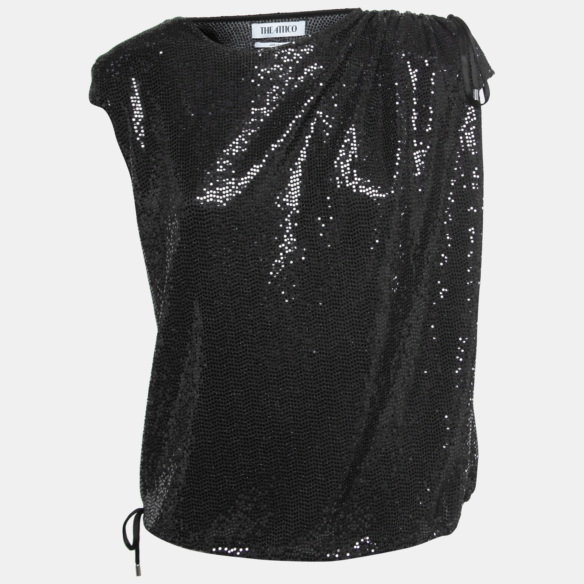 The Attico Black Sequined Ruched Top S