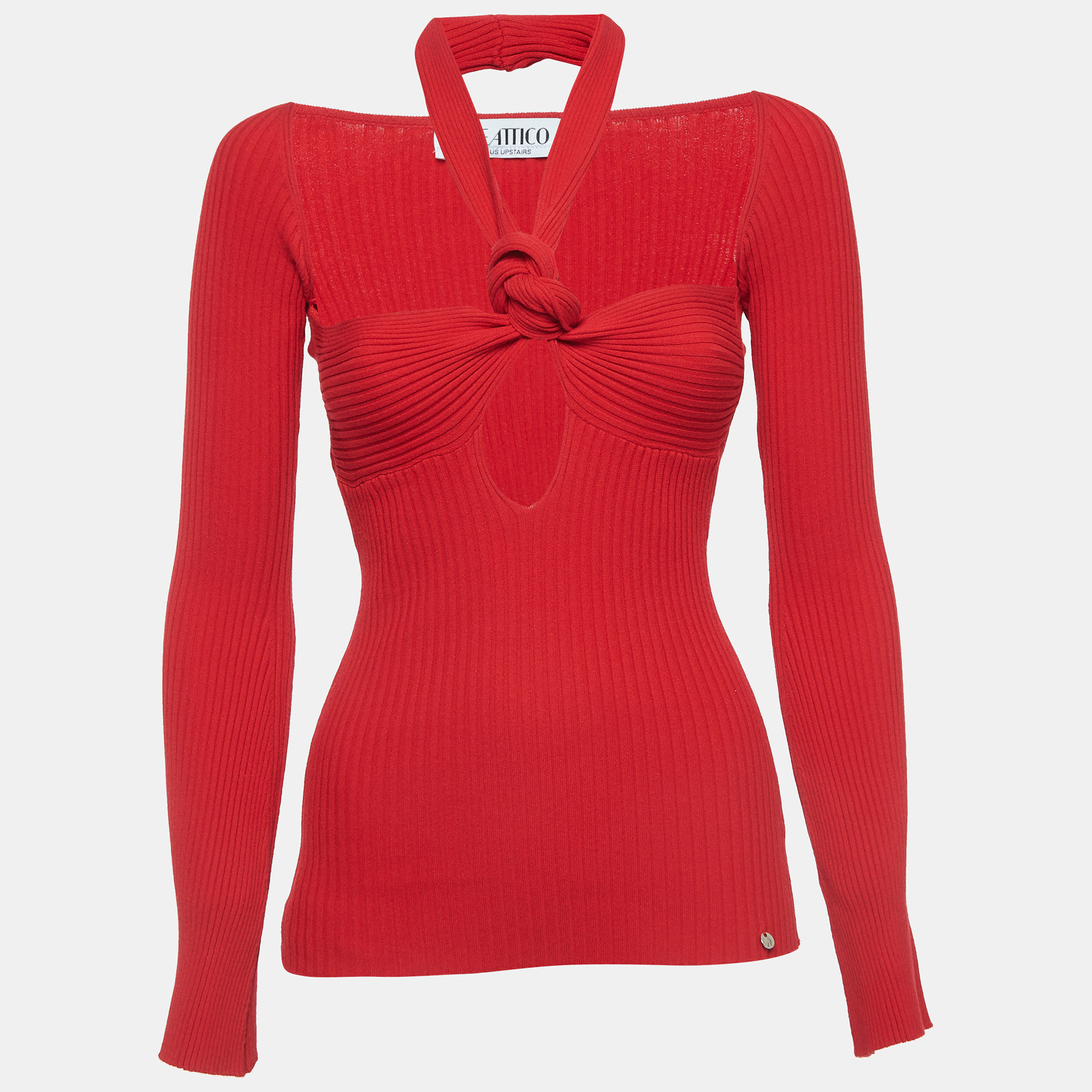 The attico red ribbed kit cutout knotted top s