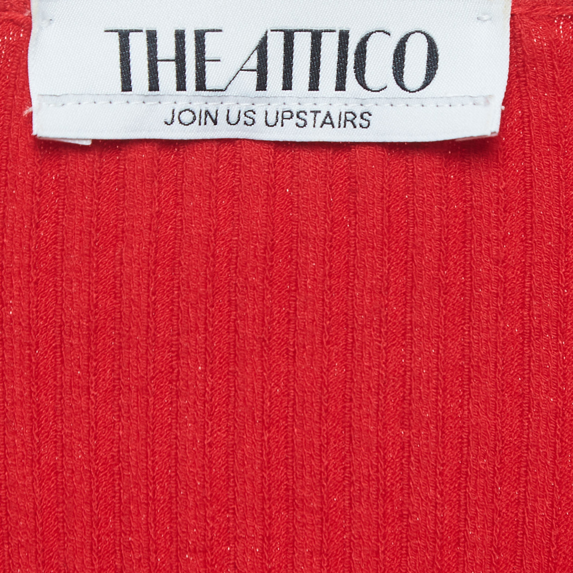 The Attico Red Ribbed Kit Cutout Knotted Top S