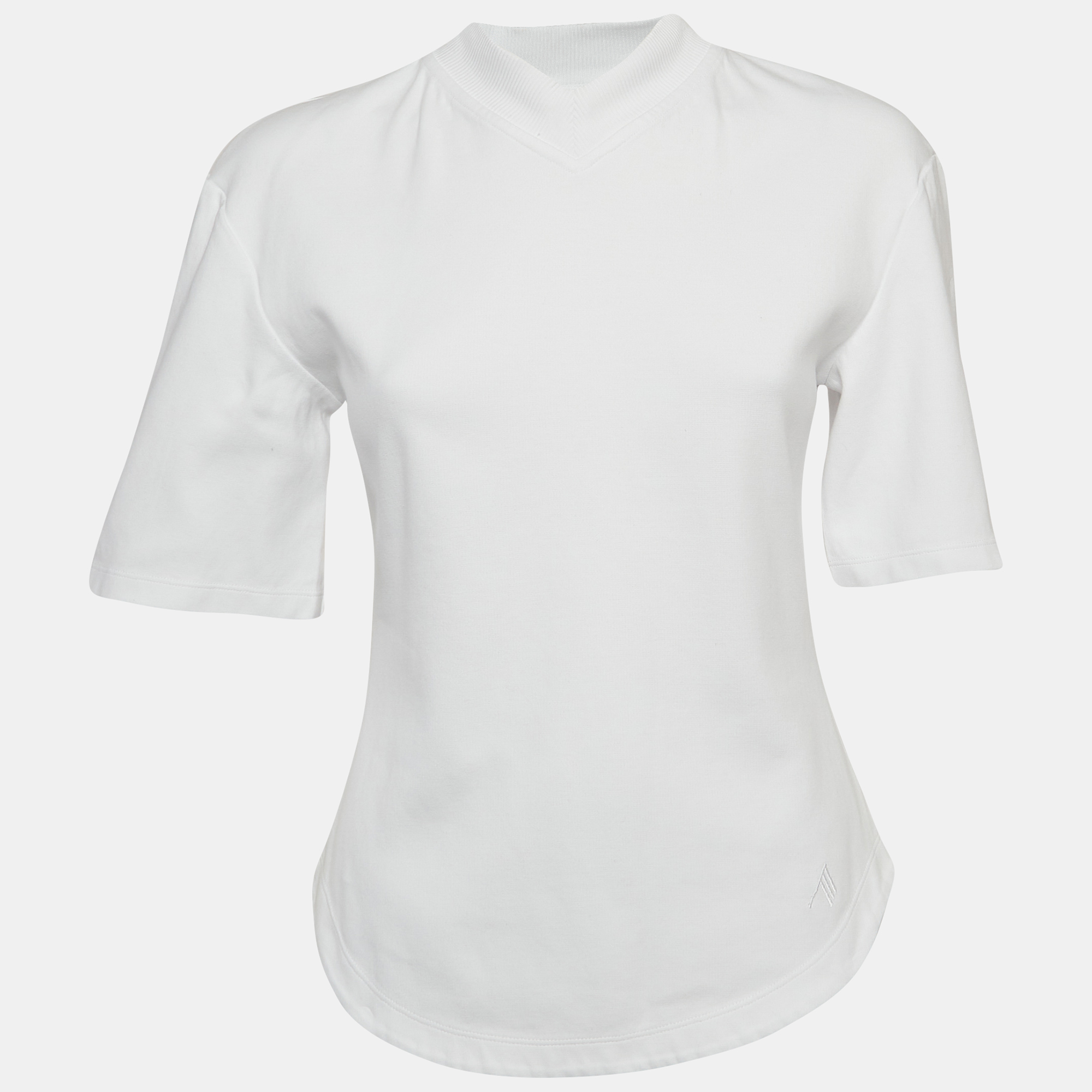 The attico white cotton knit v-neck t-shirt s