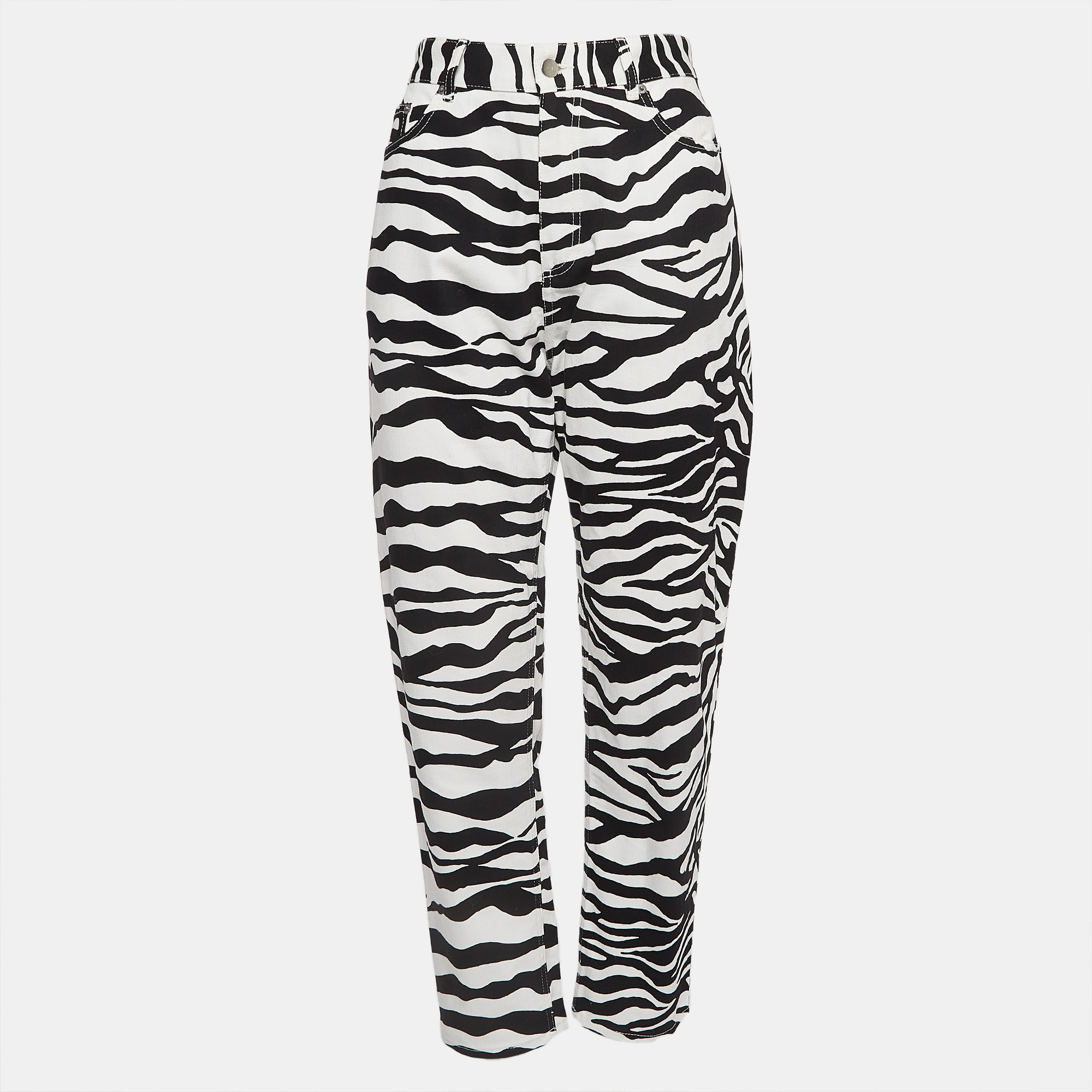 The attico white zebra print denim jeans m waist 28"