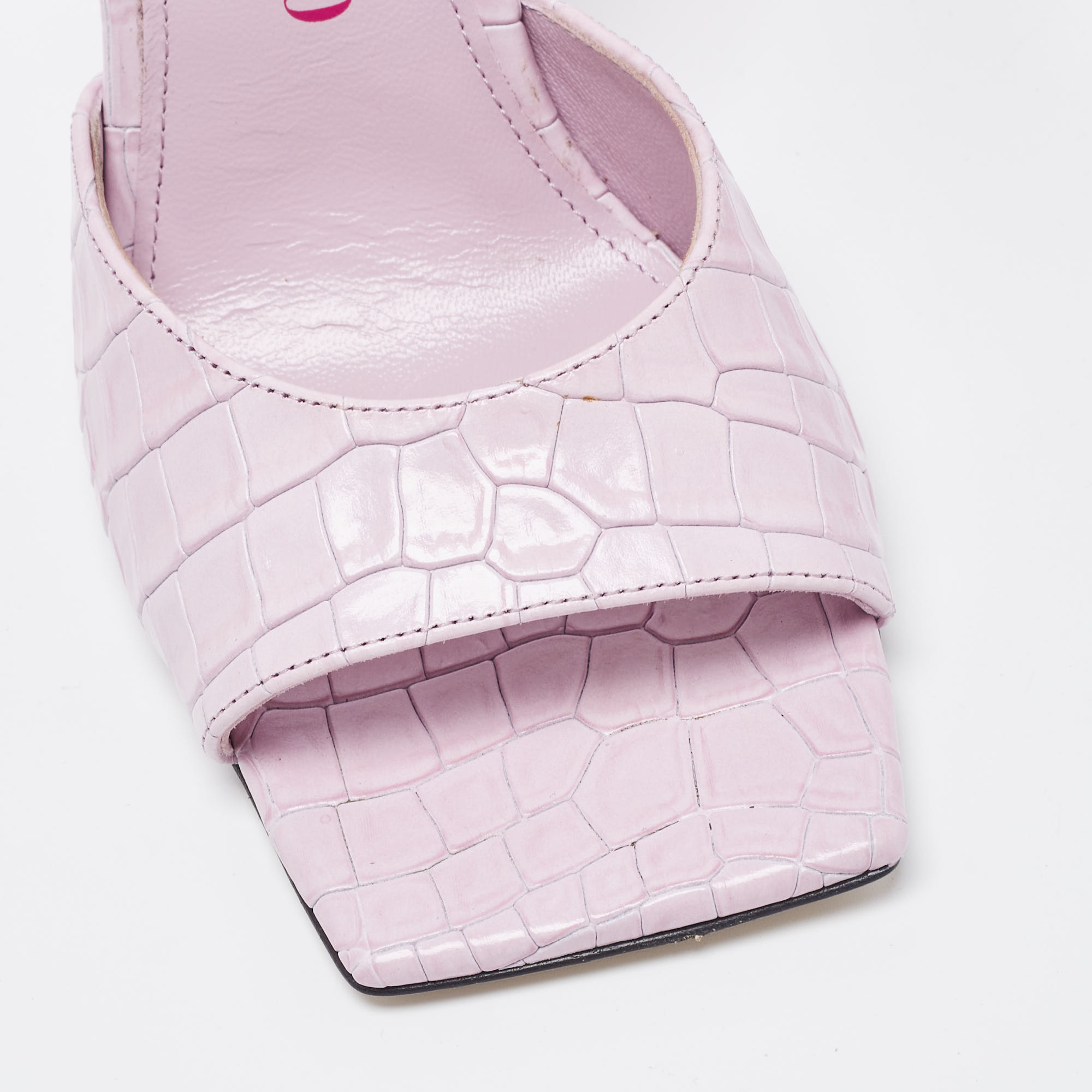 The Attico Pastel Pink Croc Embossed Leather Slide Sandals Size 37