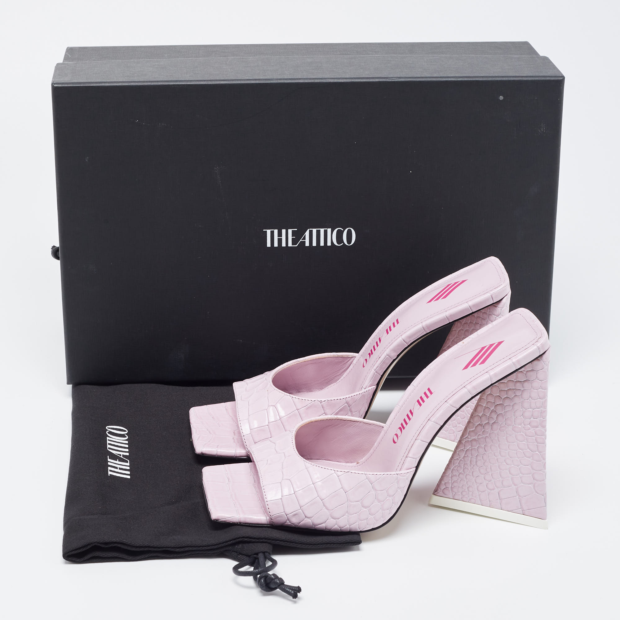 The Attico Pastel Pink Croc Embossed Leather Slide Sandals Size 37
