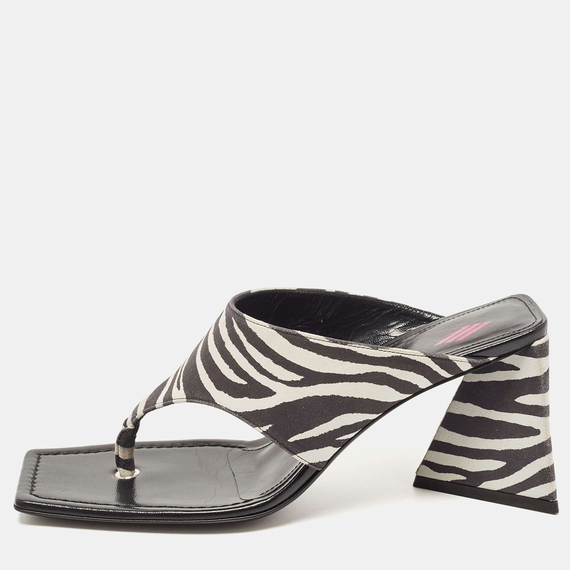 The attico white/black suede animal print block heel sandals size 41