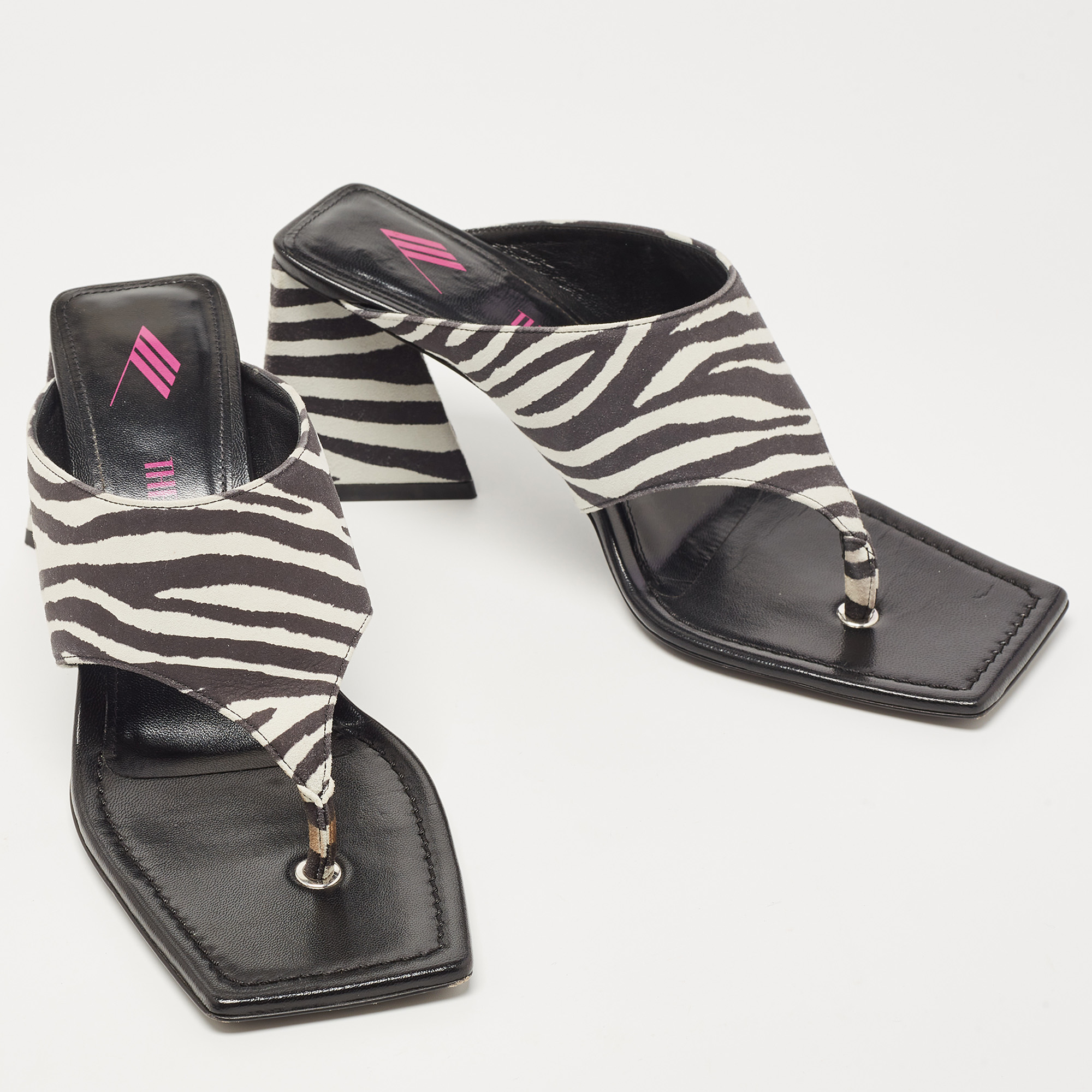 The Attico White/Black Suede Animal Print Block Heel Sandals Size 41