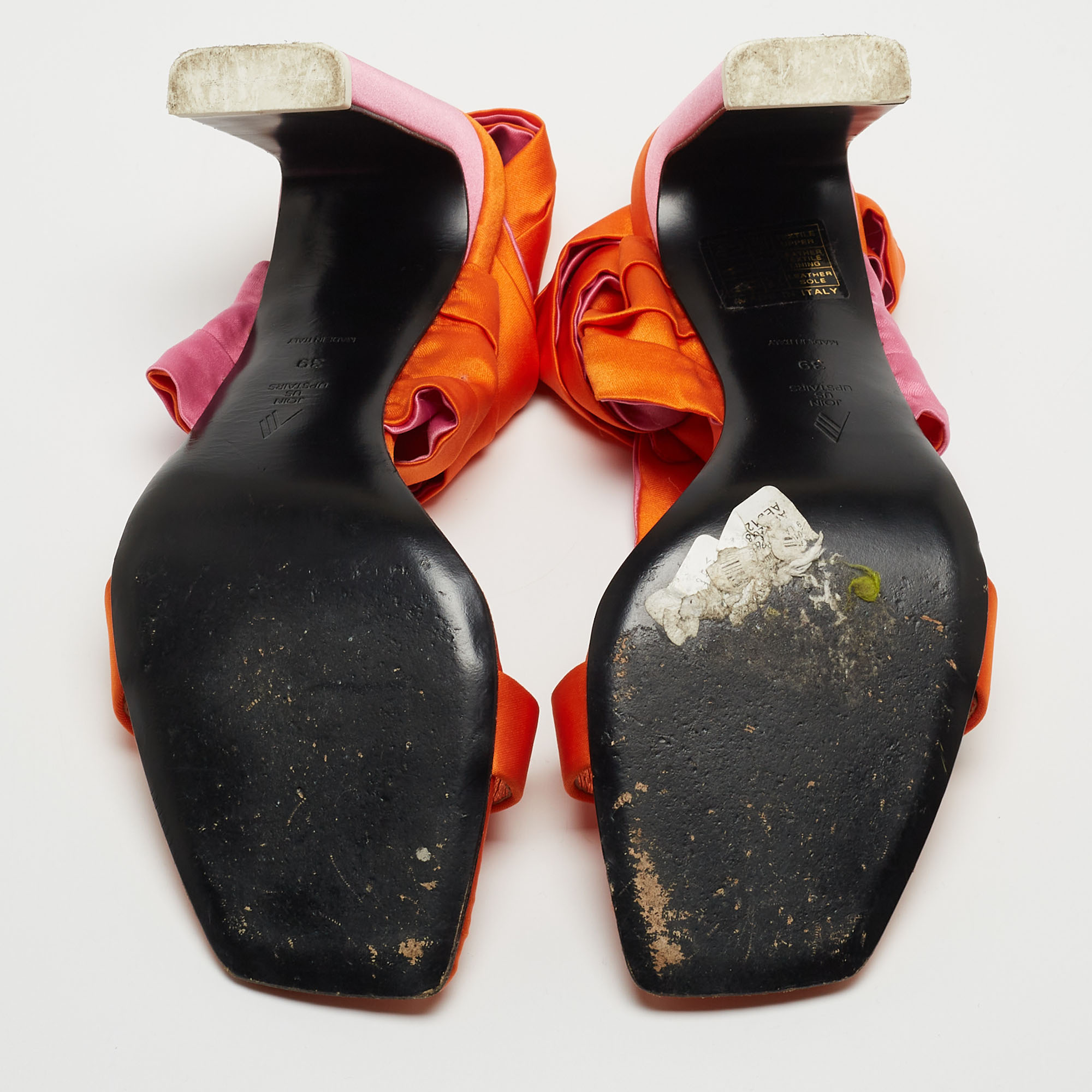 The Attico Orange/Pink Satin Ankle Tie Sandals Size 39