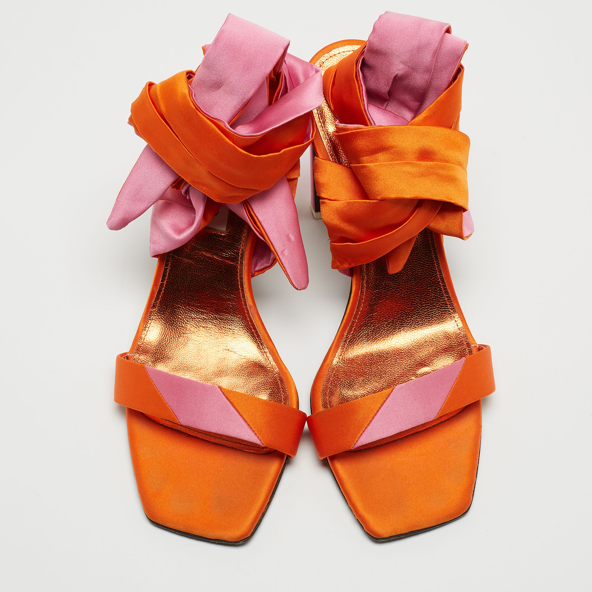 The Attico Orange/Pink Satin Ankle Tie Sandals Size 39