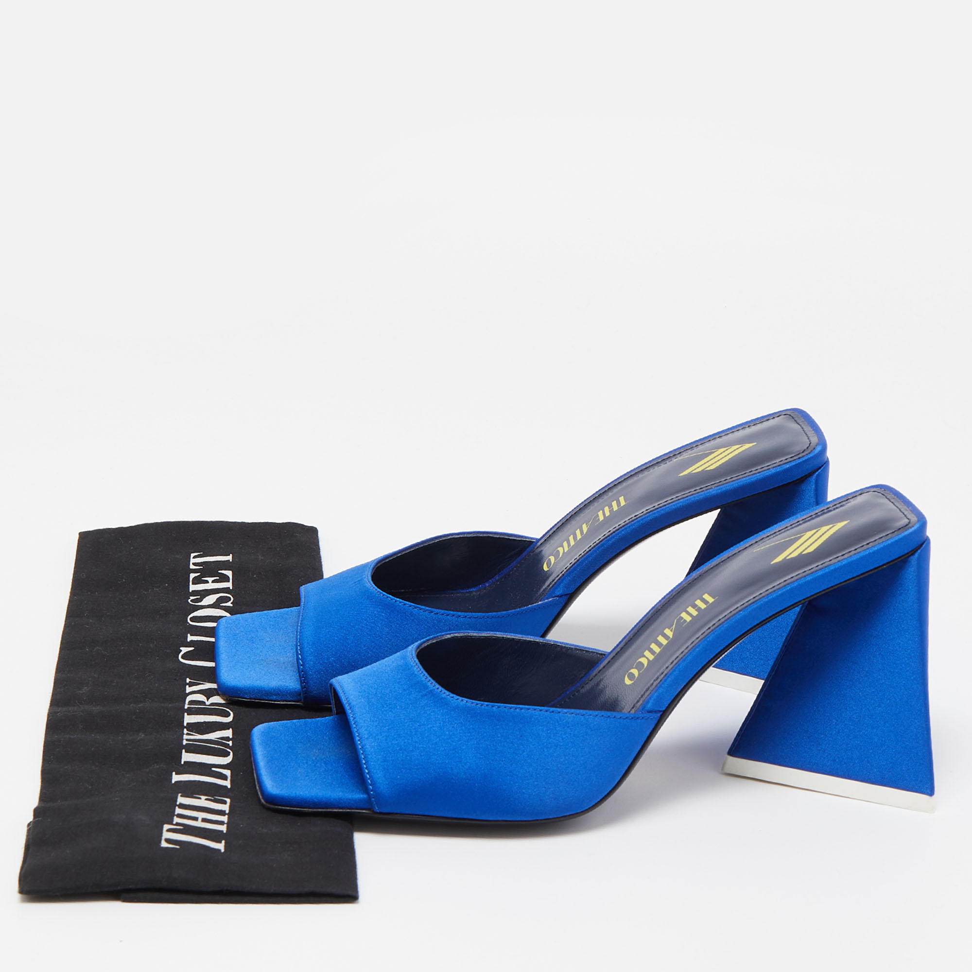 The Attico Blue Satin Devon Slide Sandals Size 37