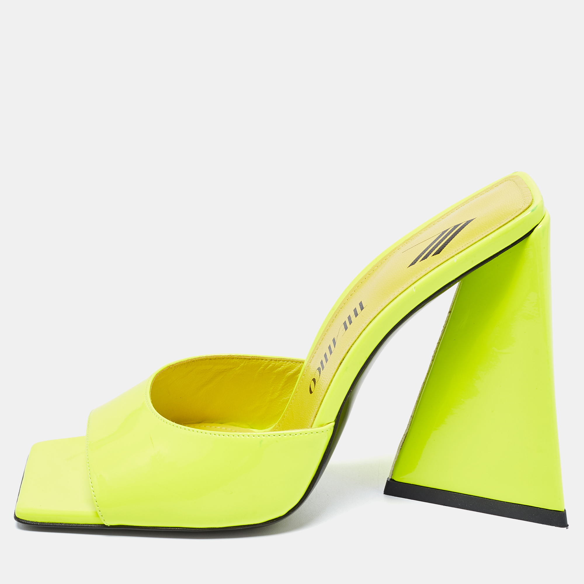 The Attico Neon Yellow Patent Leather Devon Slide Sandals Size 37