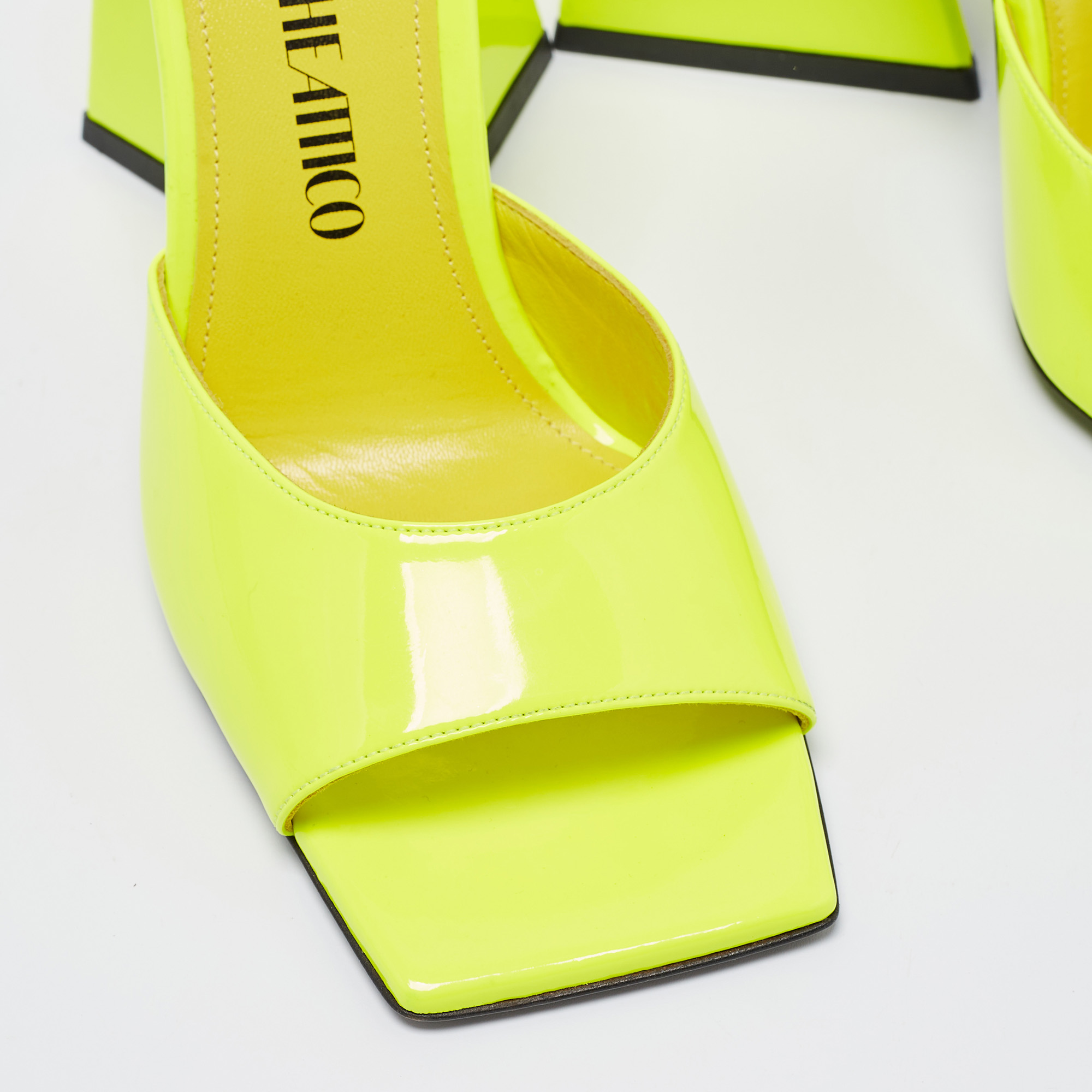 The Attico Neon Yellow Patent Leather Devon Slide Sandals Size 37