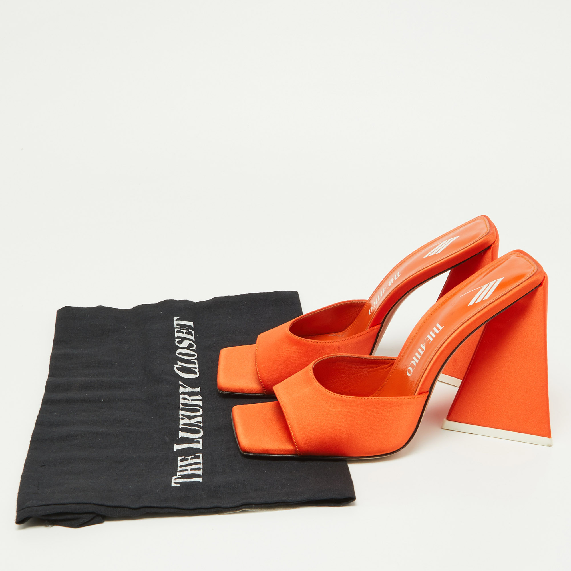 The Attico Orange Satin Devon Slide Sandals Size 37