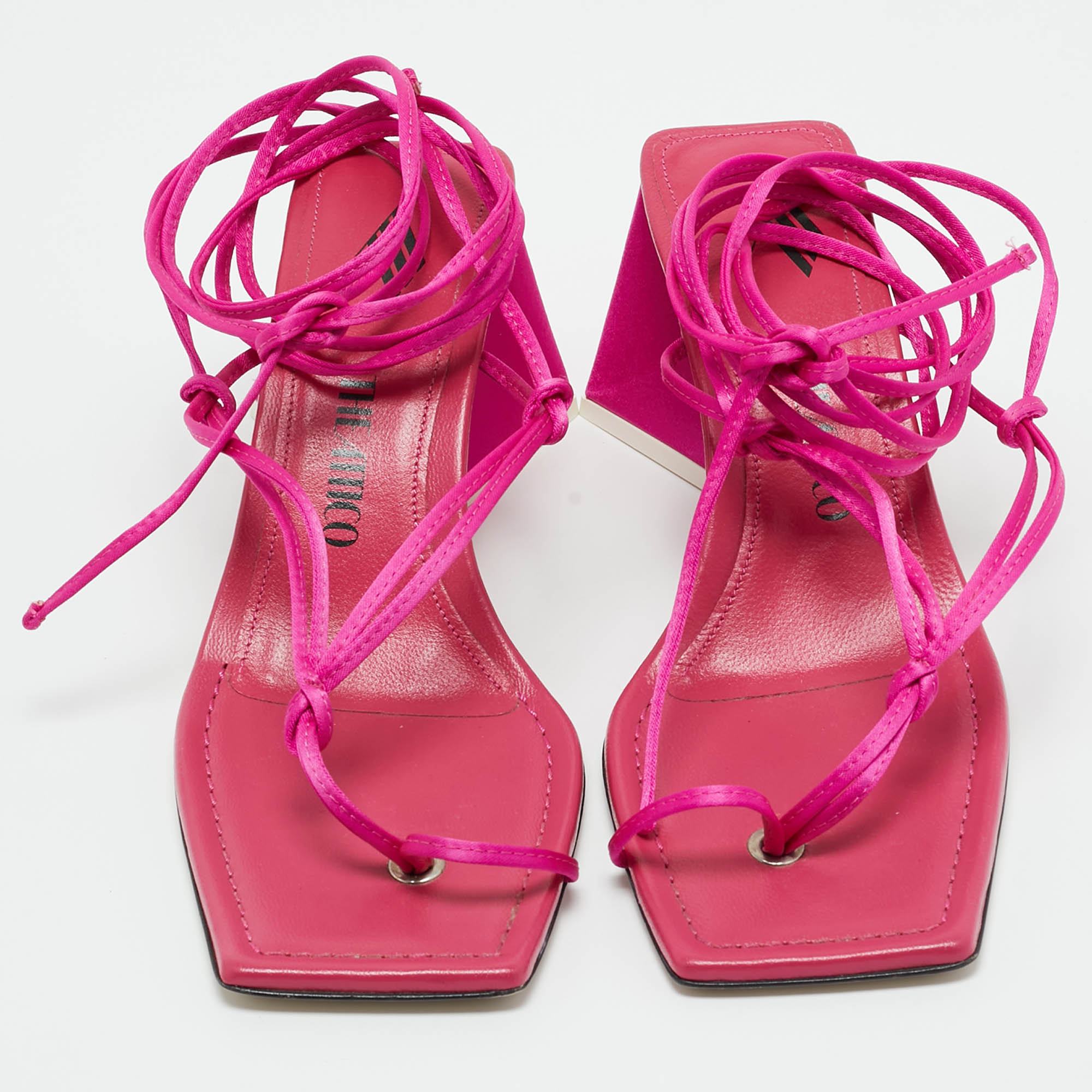 The Attico Pink Satin Ankle Wrap Sandals Size 37