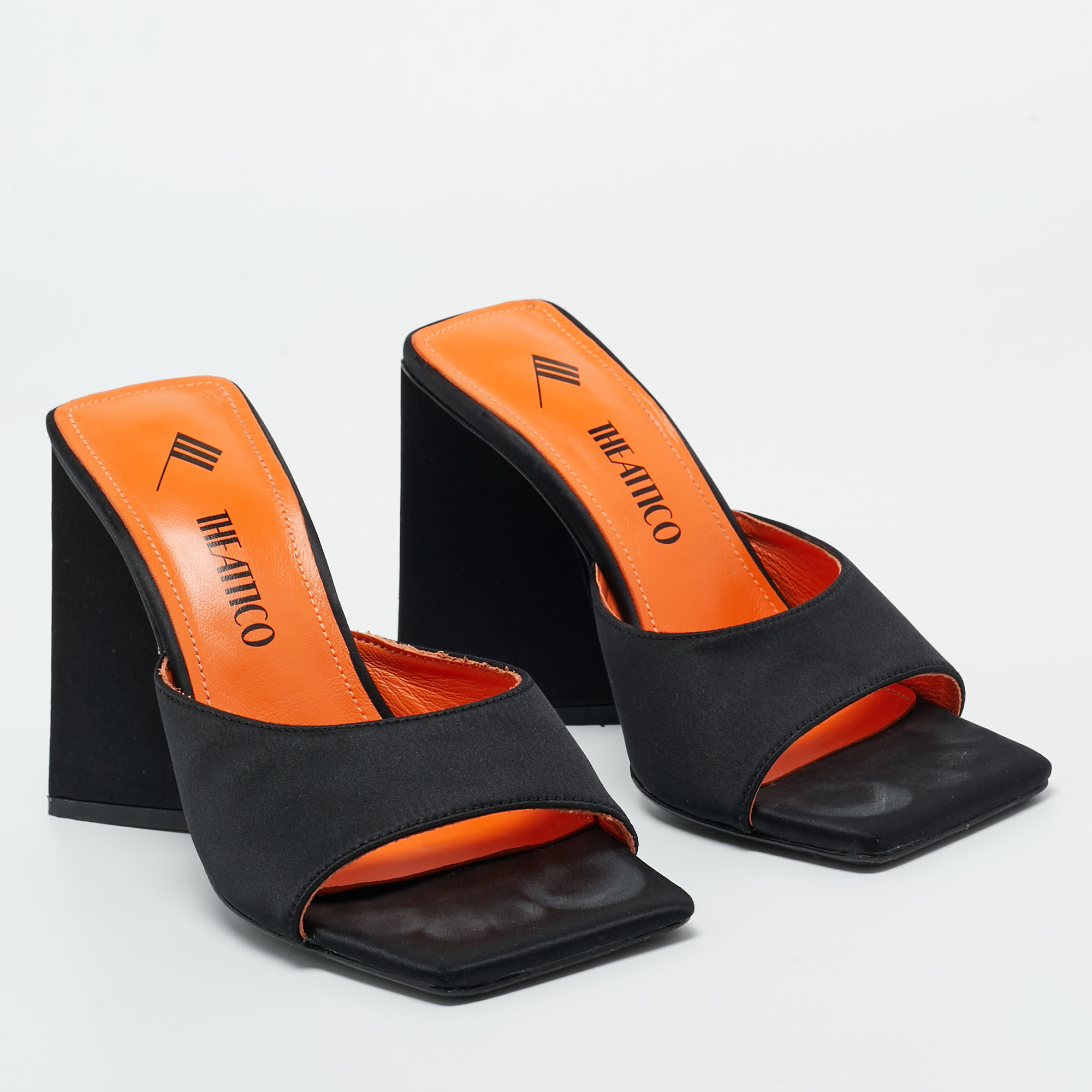 The Attico Black Satin Devon Slide Sandals Size 37
