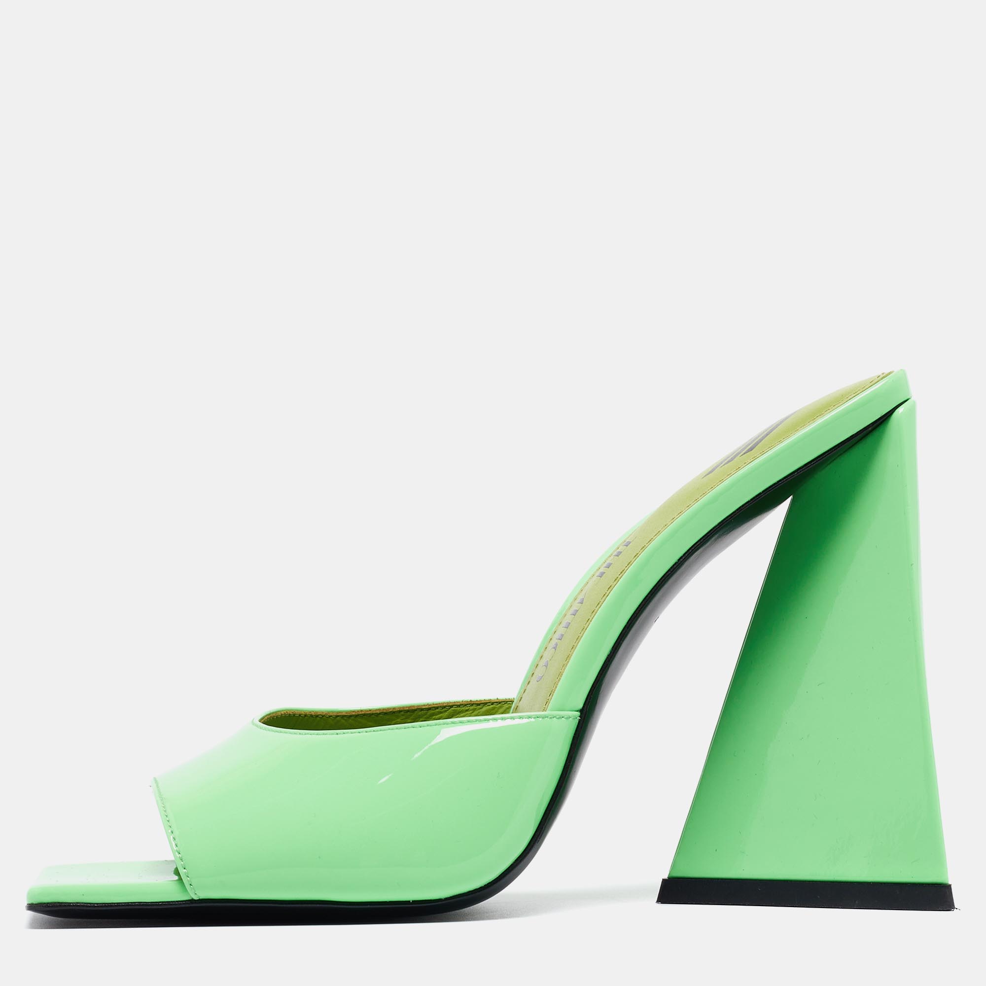 The attico neon green patent devon open toe slide sandals size 39
