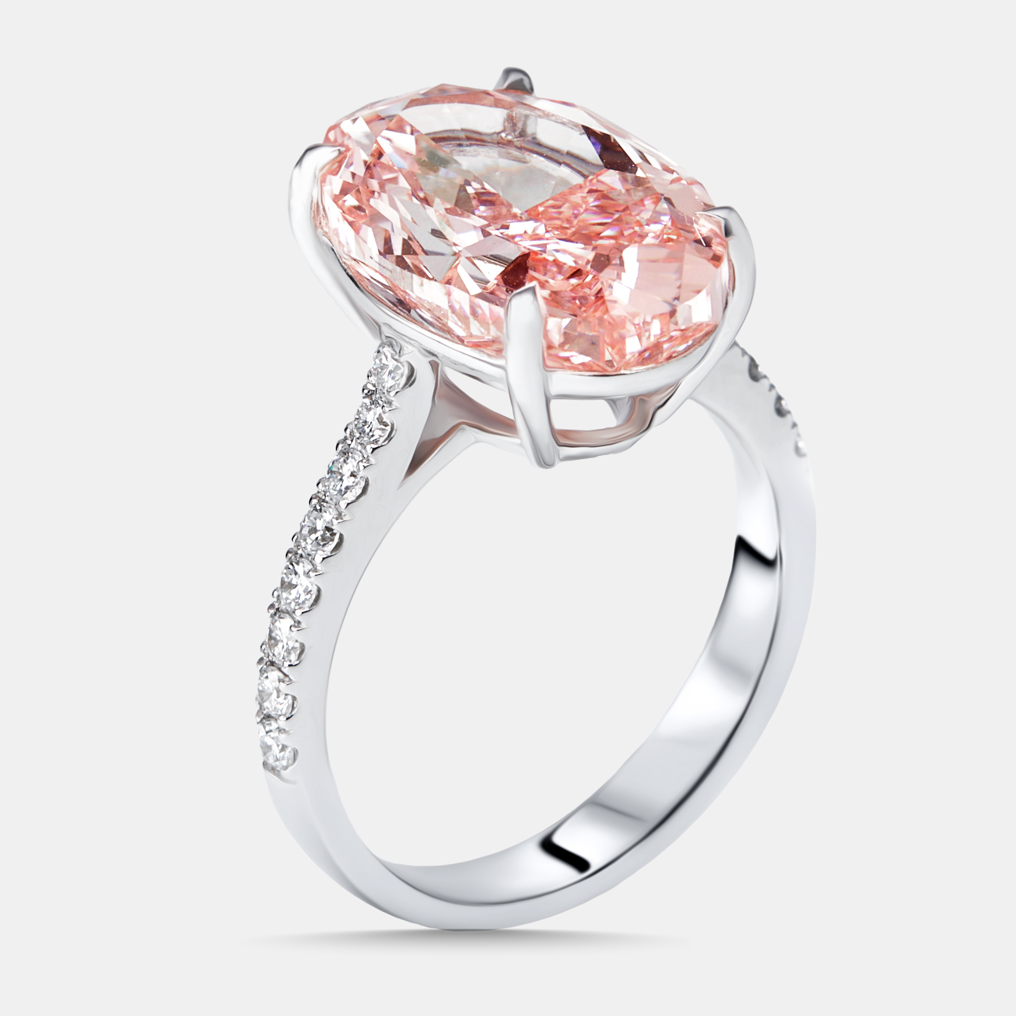 8.3 cts Pink Oval, Round Lab Grown Diamonds 18k White Gold Ring Size 
8.3 cts Pink Oval, Round Lab Grown Diamonds 18k White Gold Ring Size