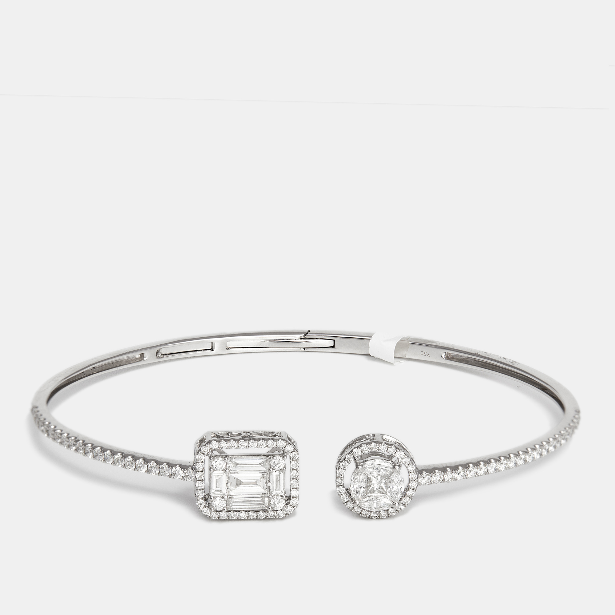 The diamond edit elegant multi shape diamonds 1.44 cts 18k white gold open cuff bracelet 17