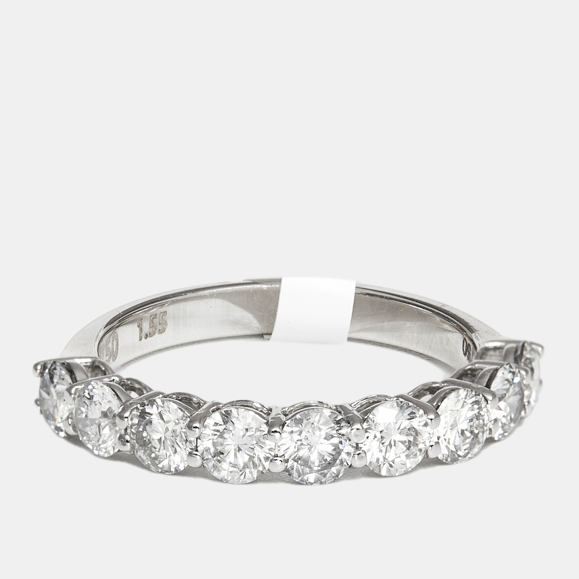 The diamond edit elegant round diamond 1.55 cts 18k white gold half eternity ring size 54