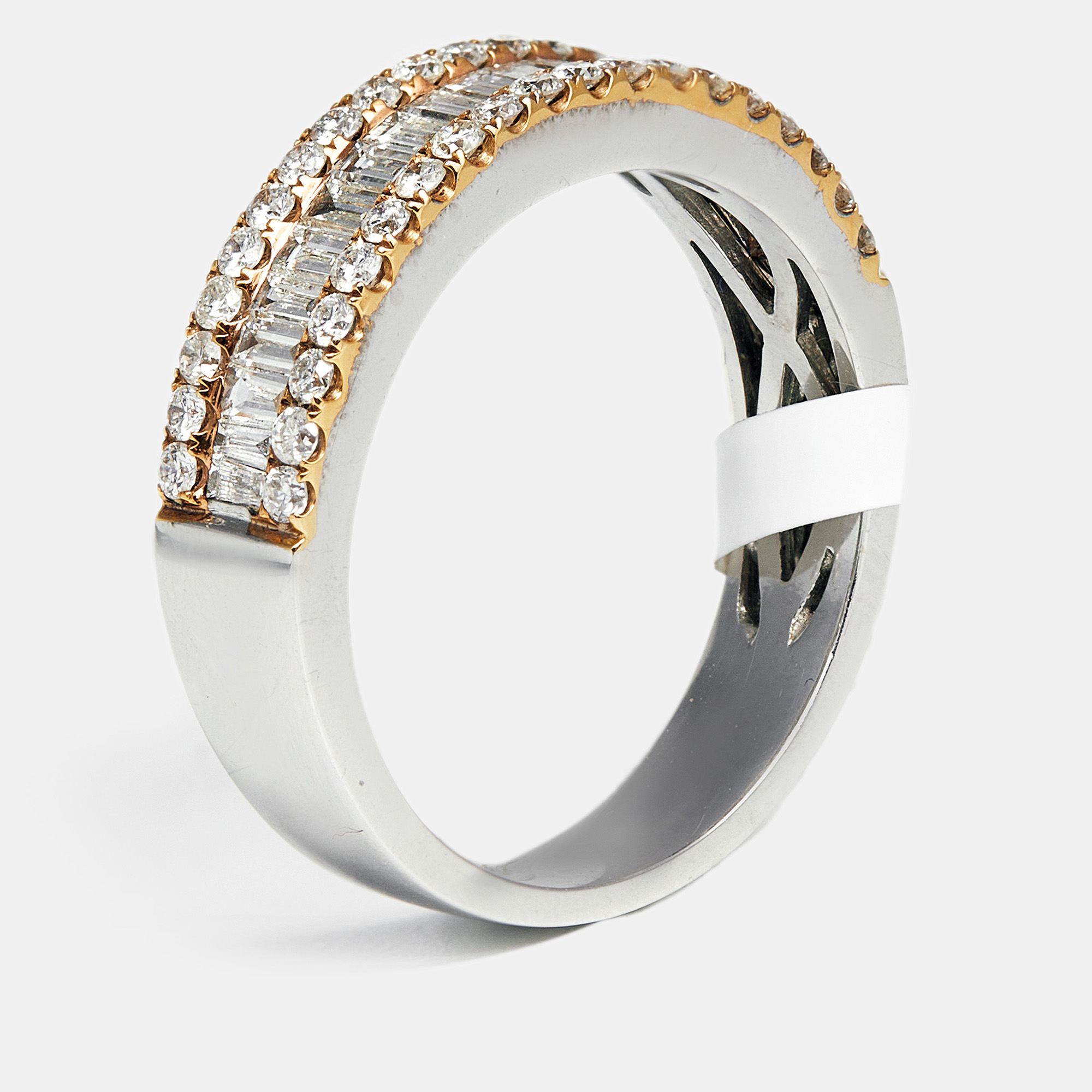 The diamond edit classic baguette round diamond 1.06 ct 18k two tone gold ring size 55