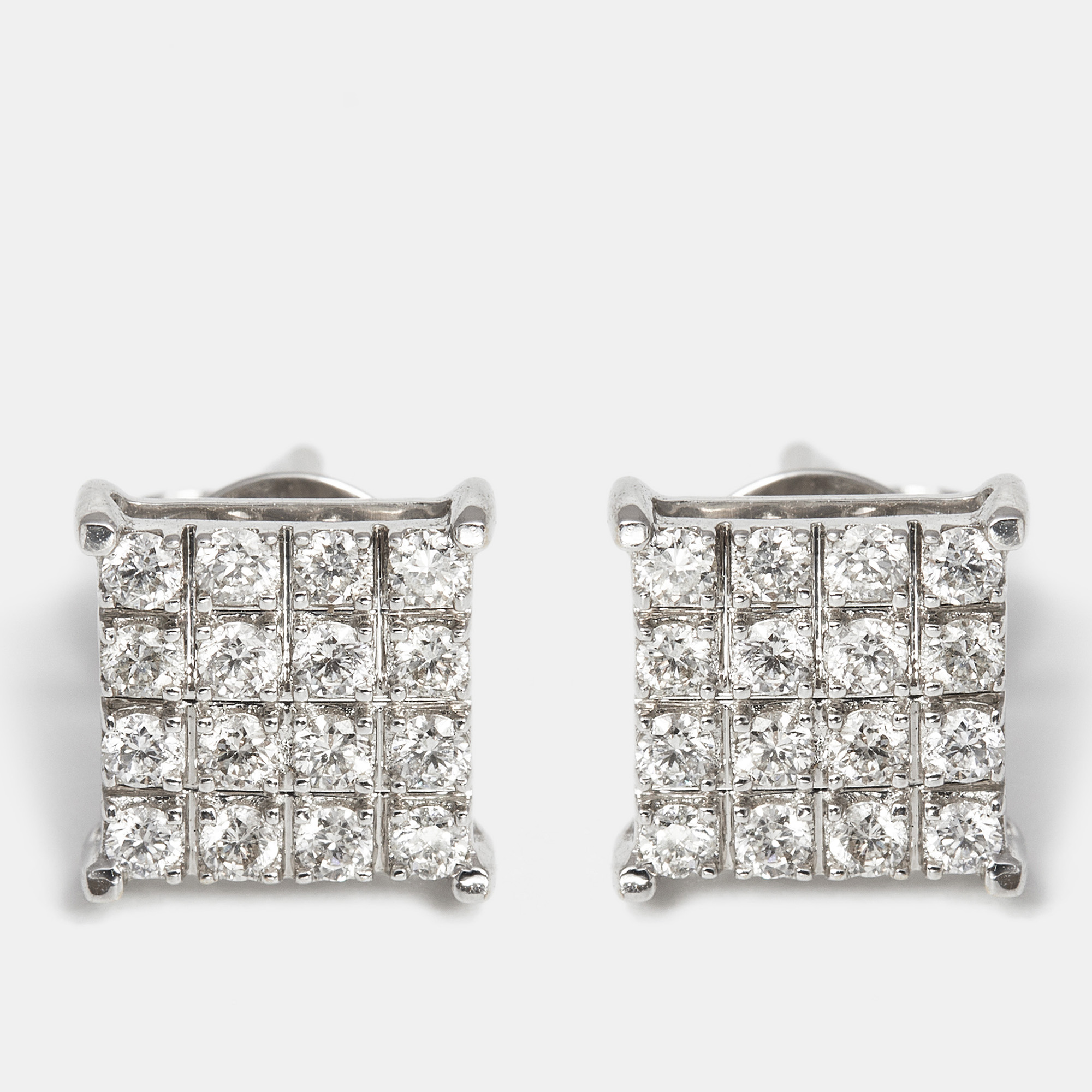 The diamond edit square 18k white gold diamond 0.36 cts stud earrings