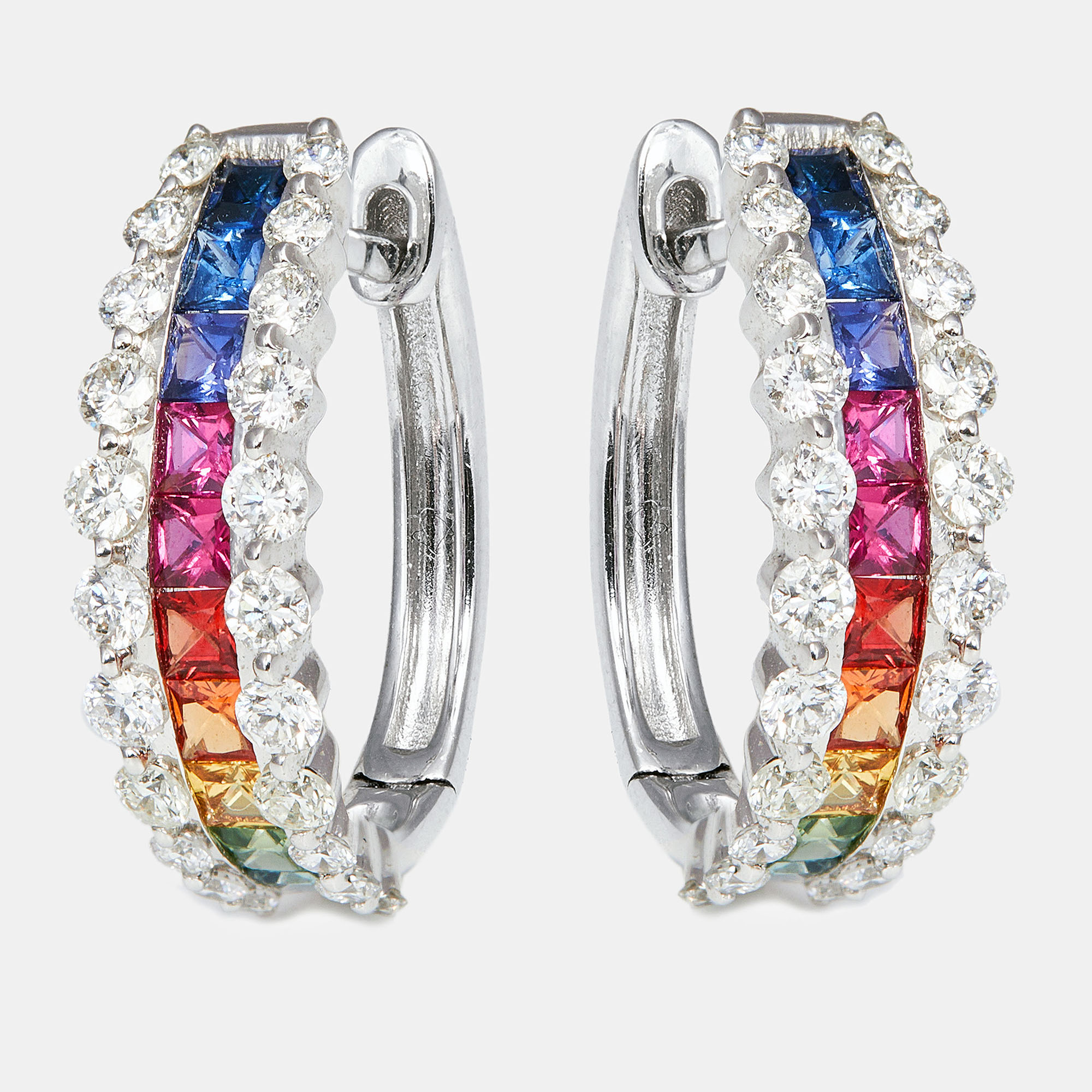 The diamond edit elegant multi colored stones diamond 18k white gold earring