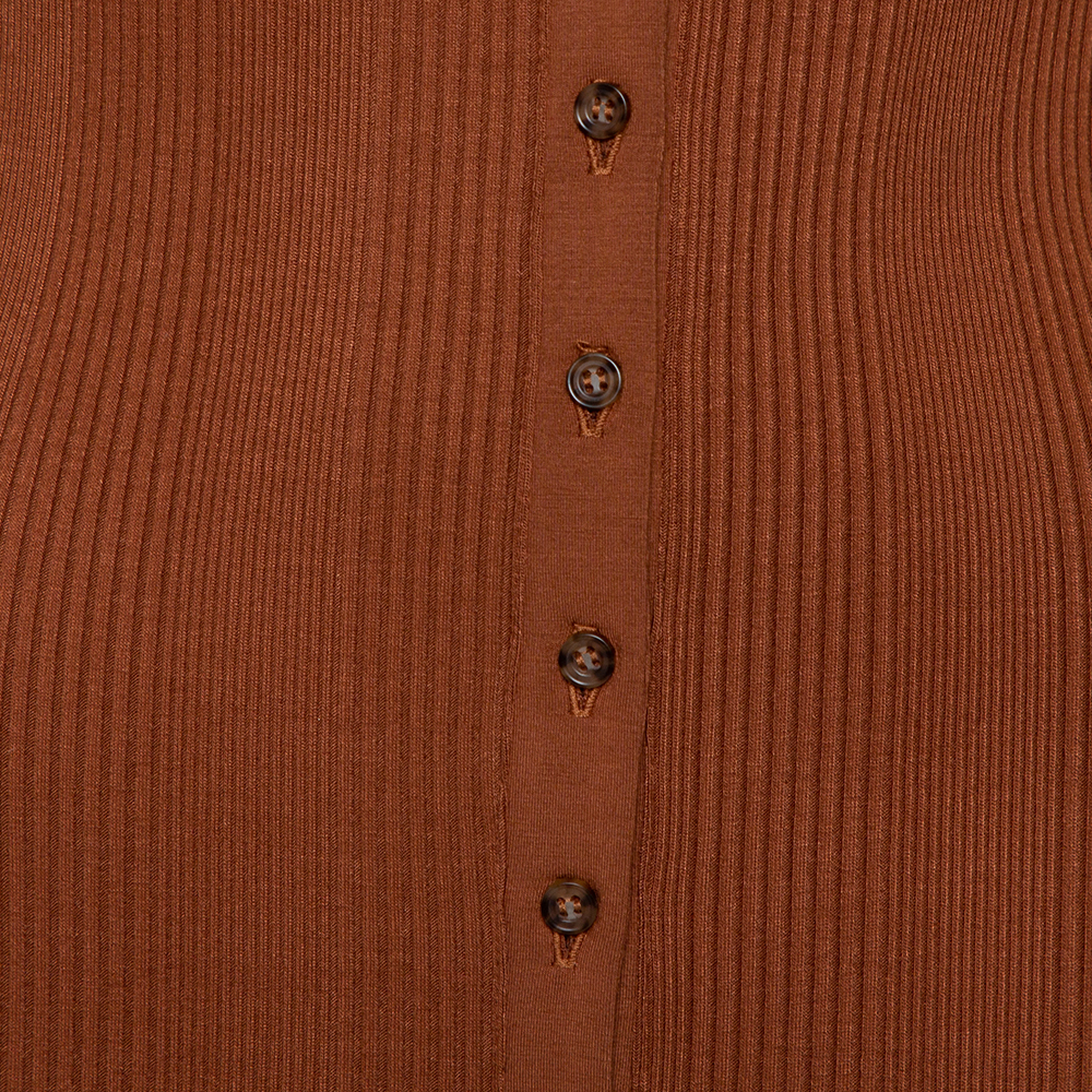 The Range Brown Rib Knit Button Front Midi Dress M