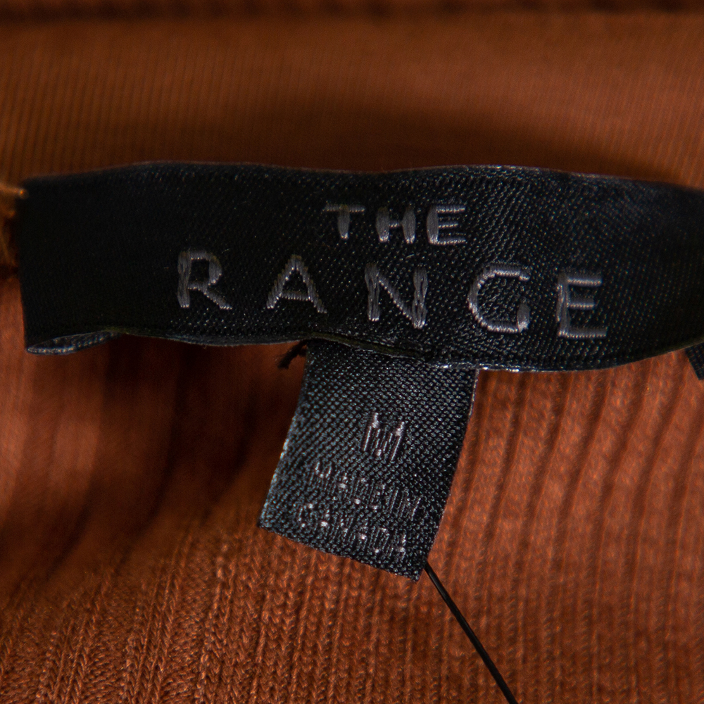The Range Brown Rib Knit Button Front Midi Dress M